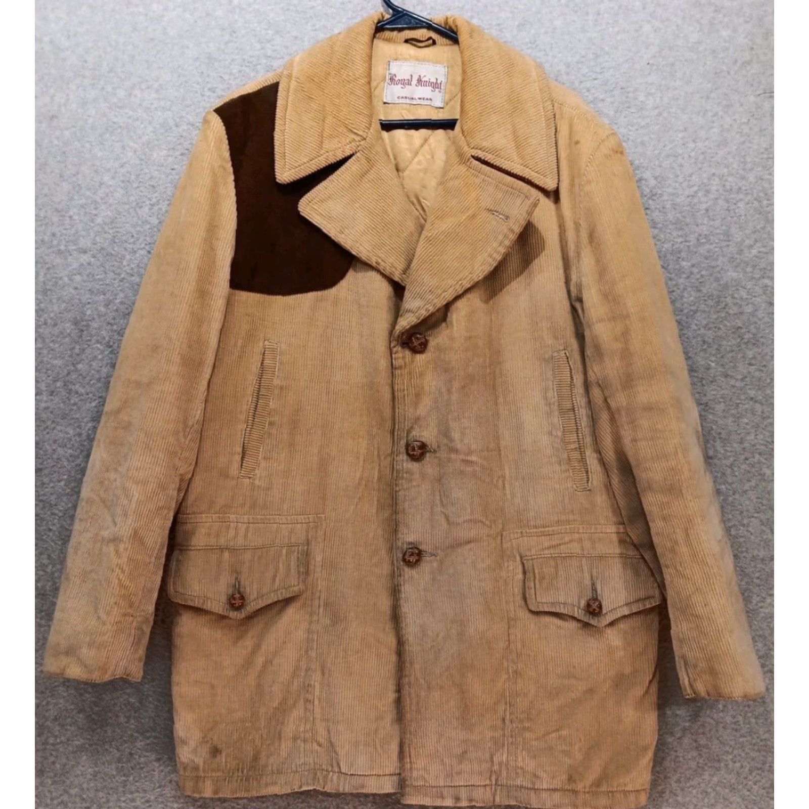 Vintage VTG Royal Knight Barn Chore Jacket Mens 42 Beige Corduroy Patches Buttoned Lined Pockets Read # Size US XS / EU 42 / 0 - 2 Thumbnail
