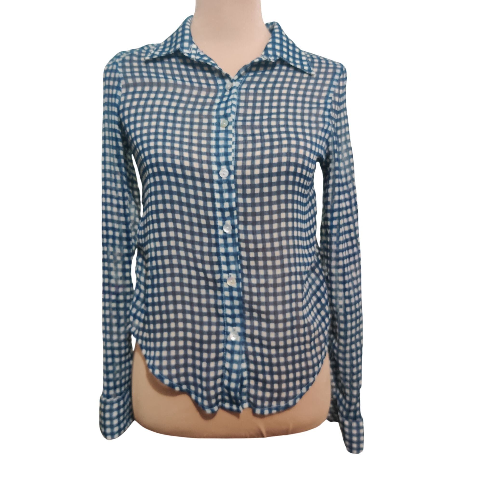 Other Living Doll Womens Shirt Sheer Checkered Button Up Preppy Ch Size XS / US 0-2 / IT 36-38 - 1 Thumbnail