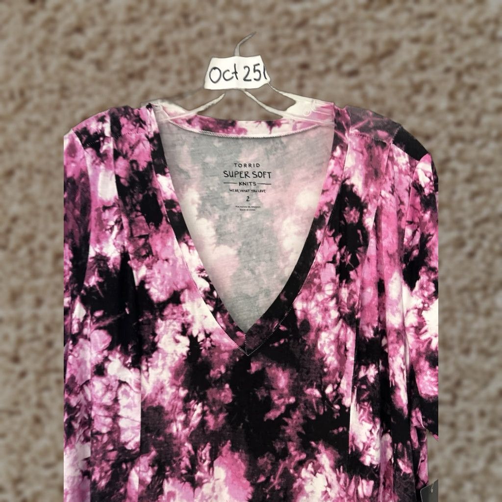 VINTAGE Torrid Tie-Dye Purple Black Flare Casual Spring Pockets Dress Size  2 18-20