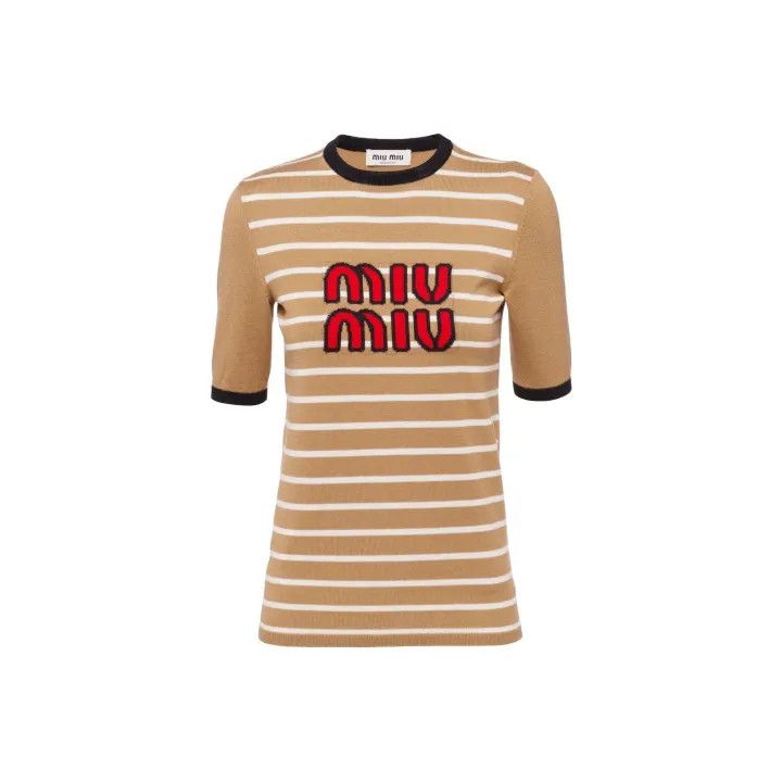 Miu Miu Miu Miu Striped Embroidered Knit T-Shirt 0079 Size M / US 6-8 / IT 42-44 - 1 Thumbnail