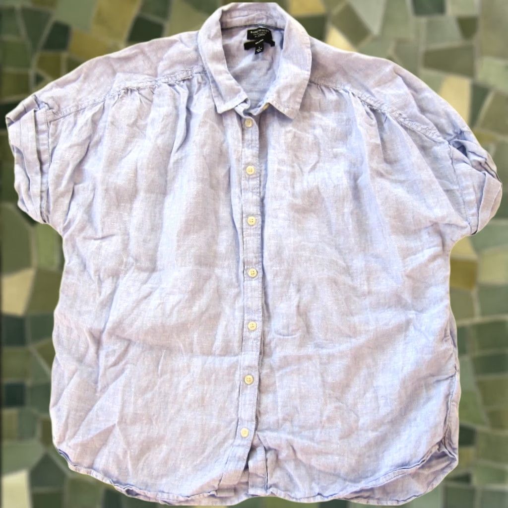 J.Crew J.CREW Baird McNutt 100% Irish Linen Short Sleeve Button Up Relaxed Blouse Large Size L / US 10 / IT 46 - 1 Thumbnail
