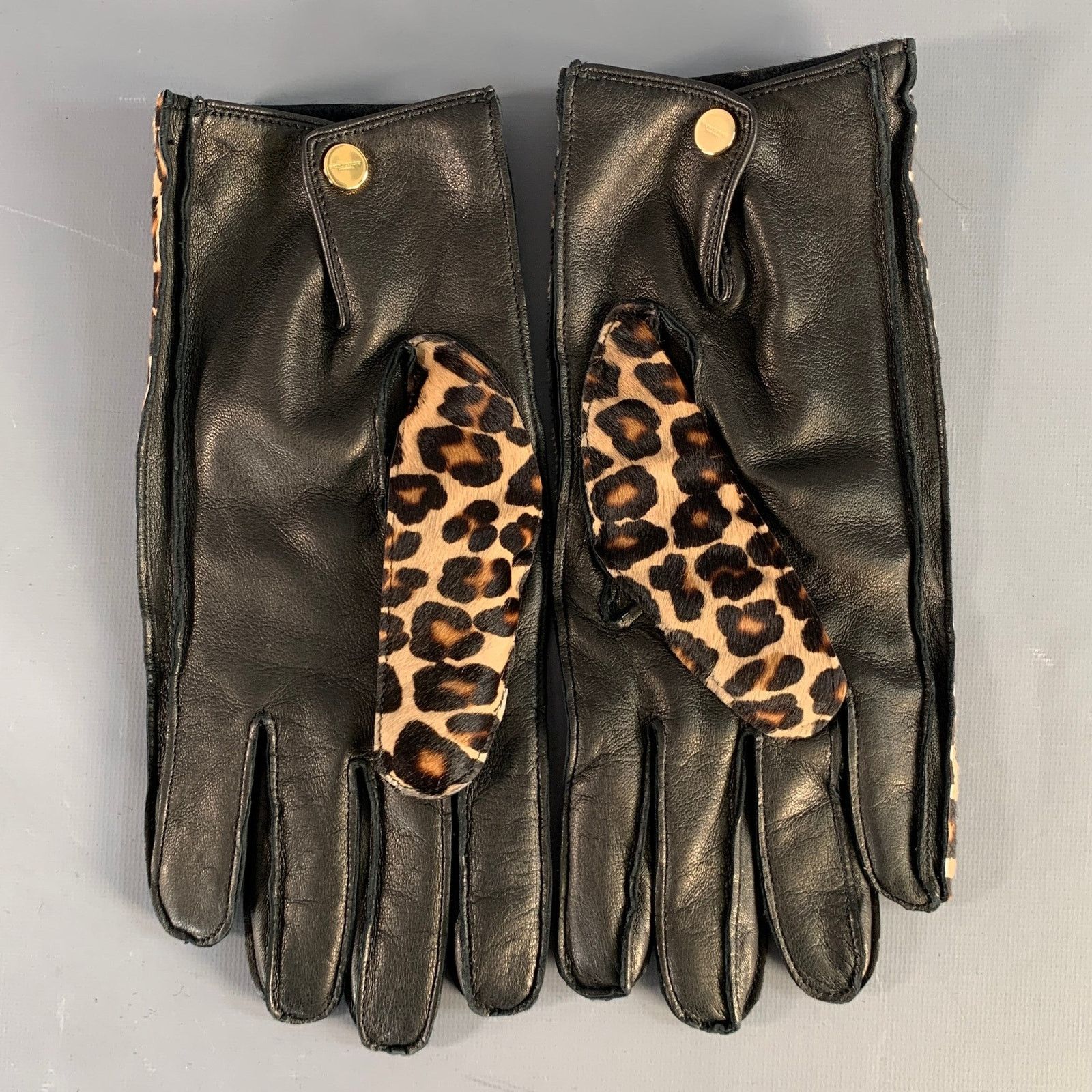 Burberry Prorsum BURBERRY PRORSUM Brown & Black Animal Print Calf Hair Gloves Size ONE SIZE - 2 Thumbnail