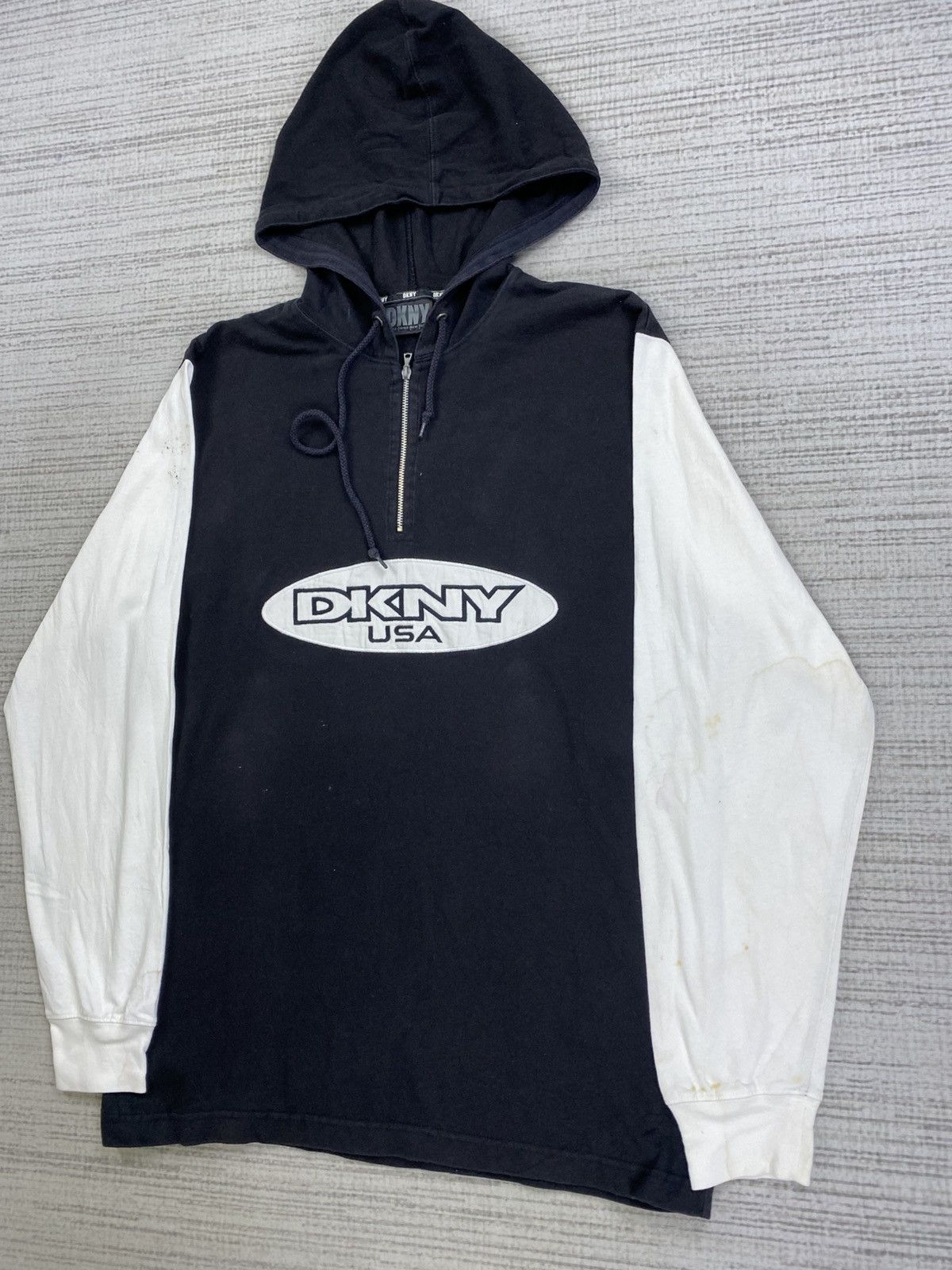 DKNY × Vintage Vintage 90s DKNY Big Logo Half Zipper Hoodie Size US M / EU 48-50 / 2 - 4 Thumbnail