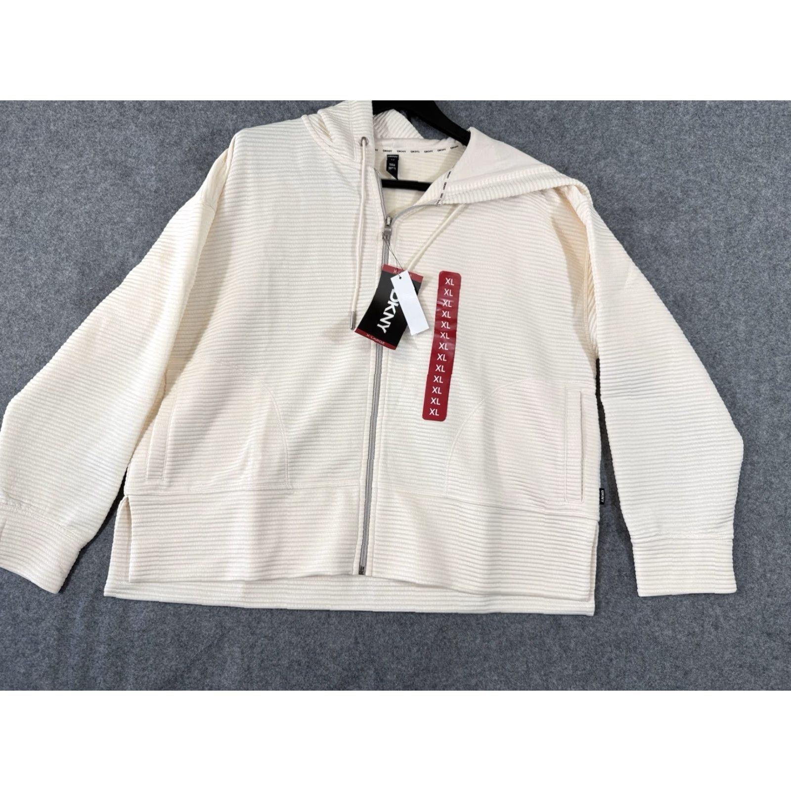 DKNY VINTAGE DKNY Ottoman Full-Zip Hoodie Womens XL Sand Ivory Ribbed Stretch Lined NWT Size XL / US 12-14 / IT 48-50 - 3 Thumbnail