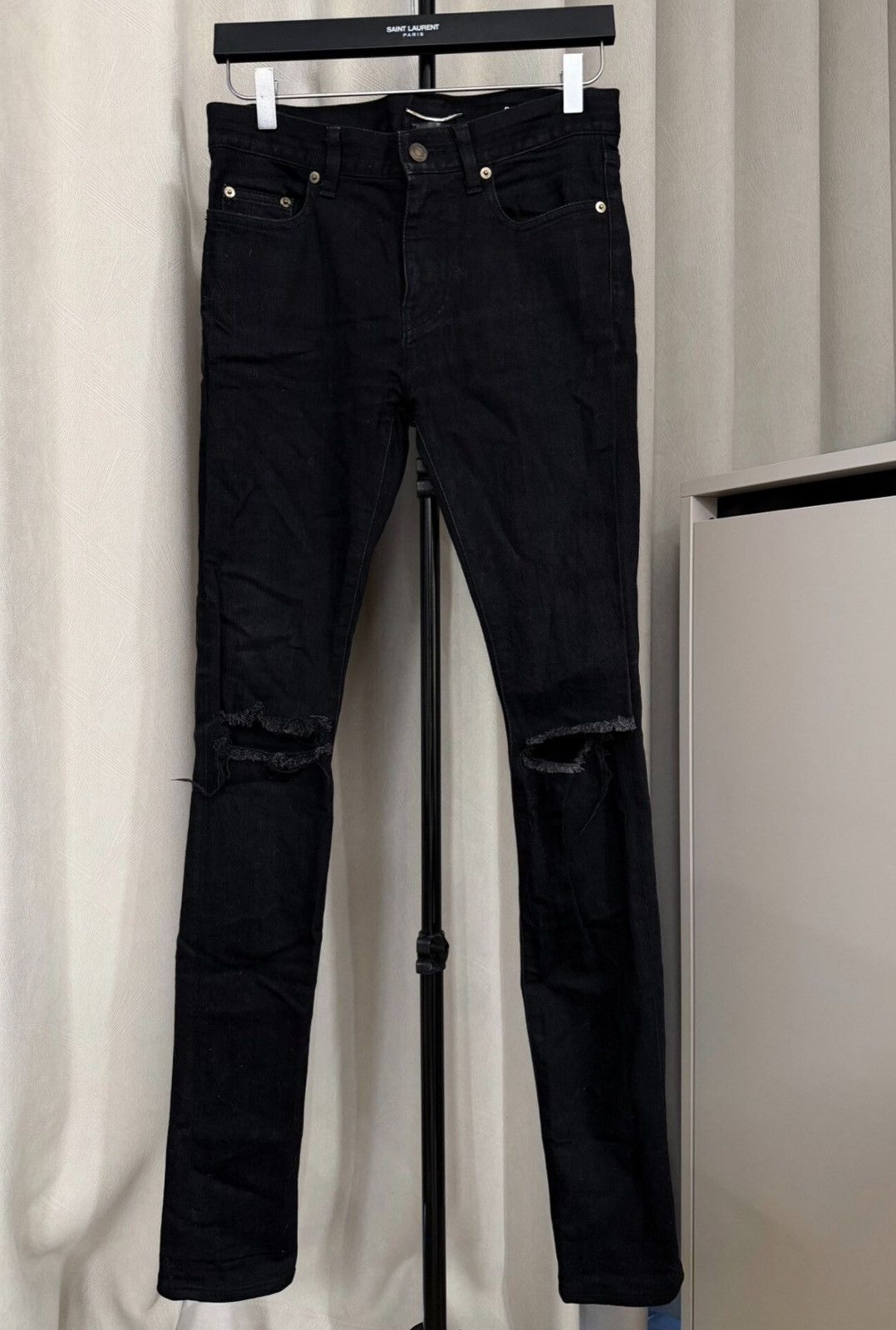 Saint Laurent Paris Saint Laurent 16FW D02 Double Knee Destroyed Black Jeans Size US 28 / EU 44 - 1 Thumbnail