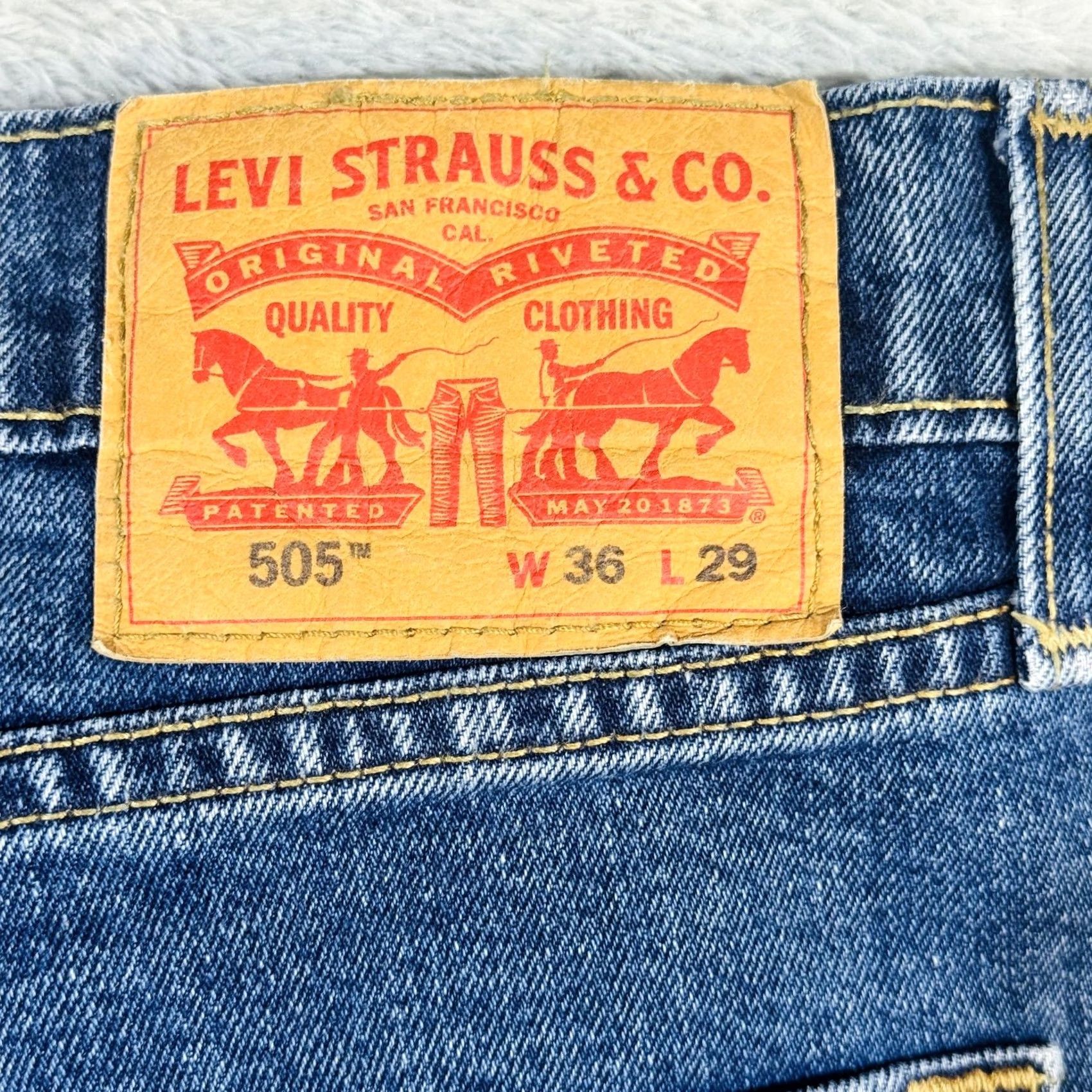Levi's Levi's 505 Jeans Mens 36x29 Blue Medium Wash Straight Stretch Denim Zip Fly Shirt? Size US 36 / EU 52 - 7 Thumbnail