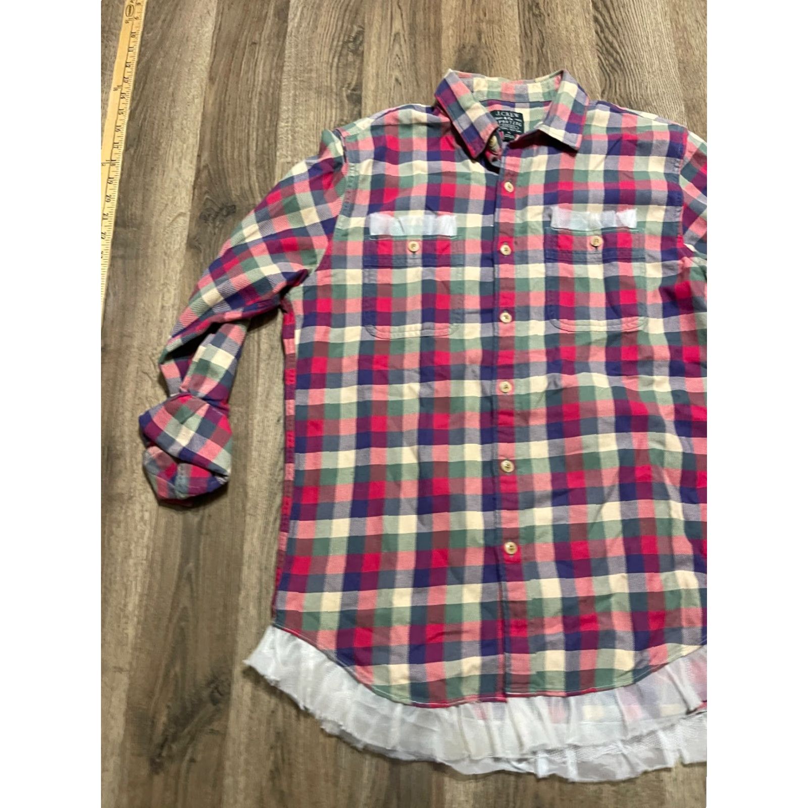 J.Crew J.CREW Shirt Women's M Multi Color Plaid Button Up Ruffled Sheer Hem Size M / US 6-8 / IT 42-44 - 3 Thumbnail