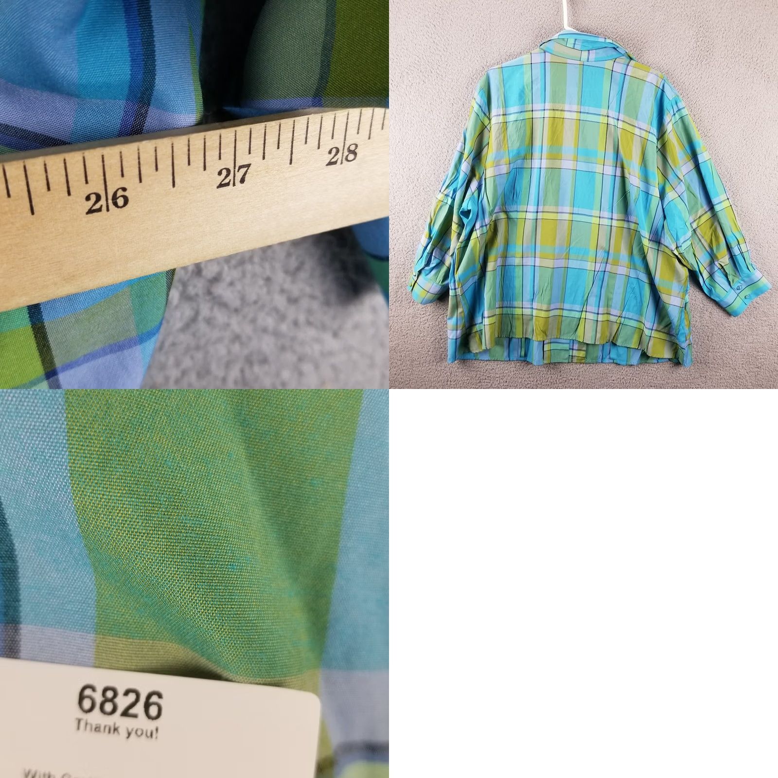Vintage Koret Button Down Shirt Blouse Woman Plus Size 26 Blue Plaid Button-Up Shirt Womens Size 4XL / US 24-26 - 8 Thumbnail