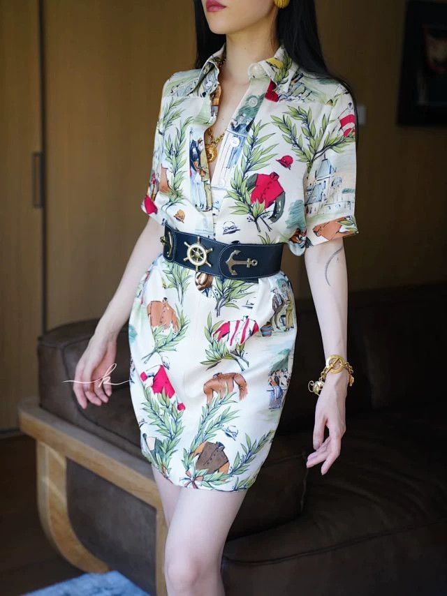 Hermes Hermes Vintage Equestrian Print Silk Shirt Dress (White, 36) Size XS / US 0-2 / IT 36-38 - 3 Thumbnail