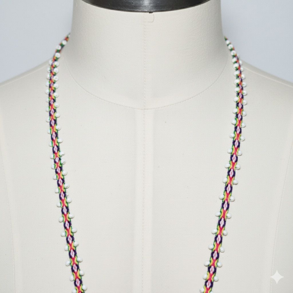 Handmade Lariat 40" Necklace Bracelet Rainbow Woven White Beaded Size ONE SIZE - 6 Thumbnail