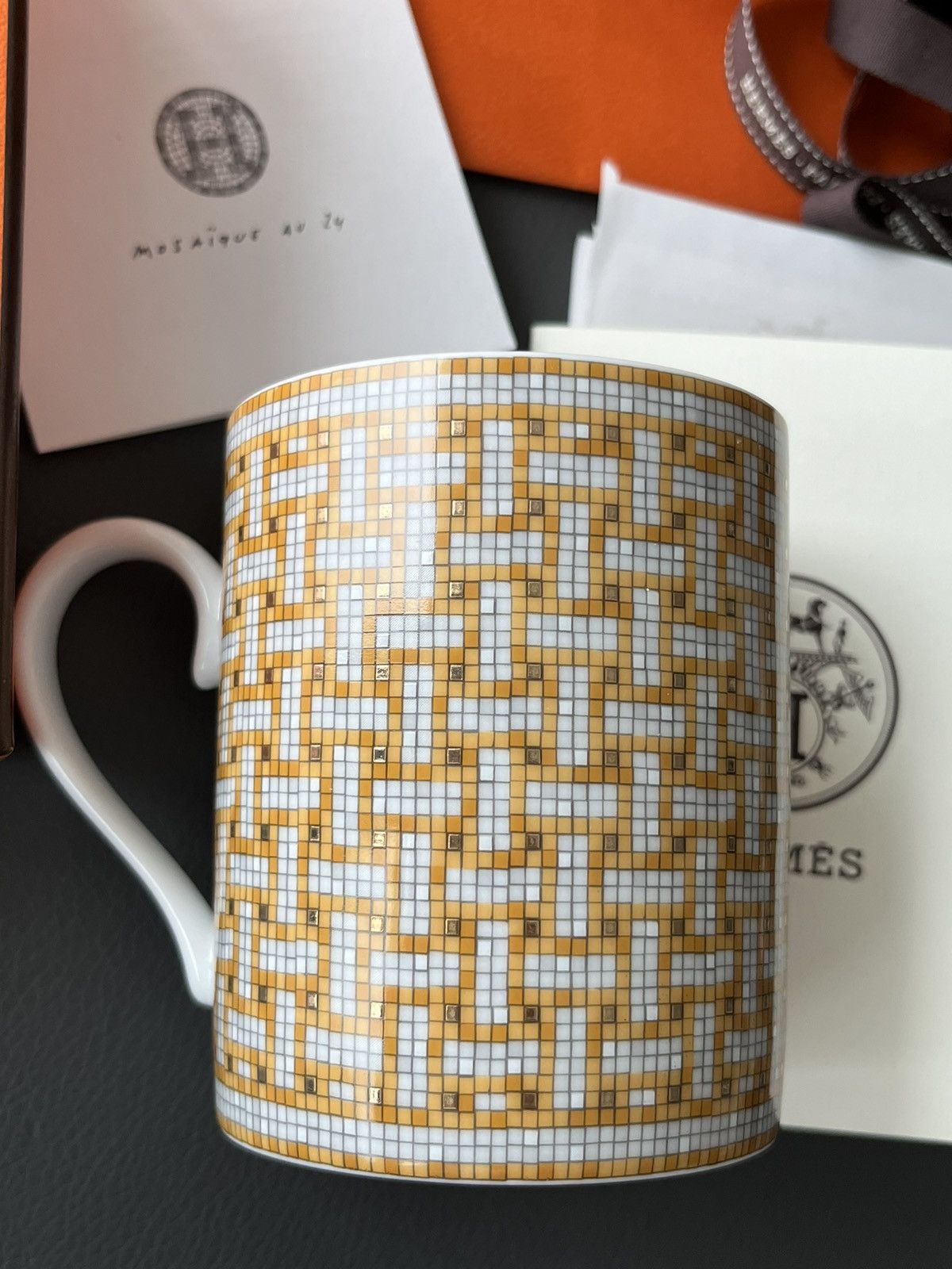 Hermes Brand New Mosaique 24k Gold Glass Mug Rare Giftable