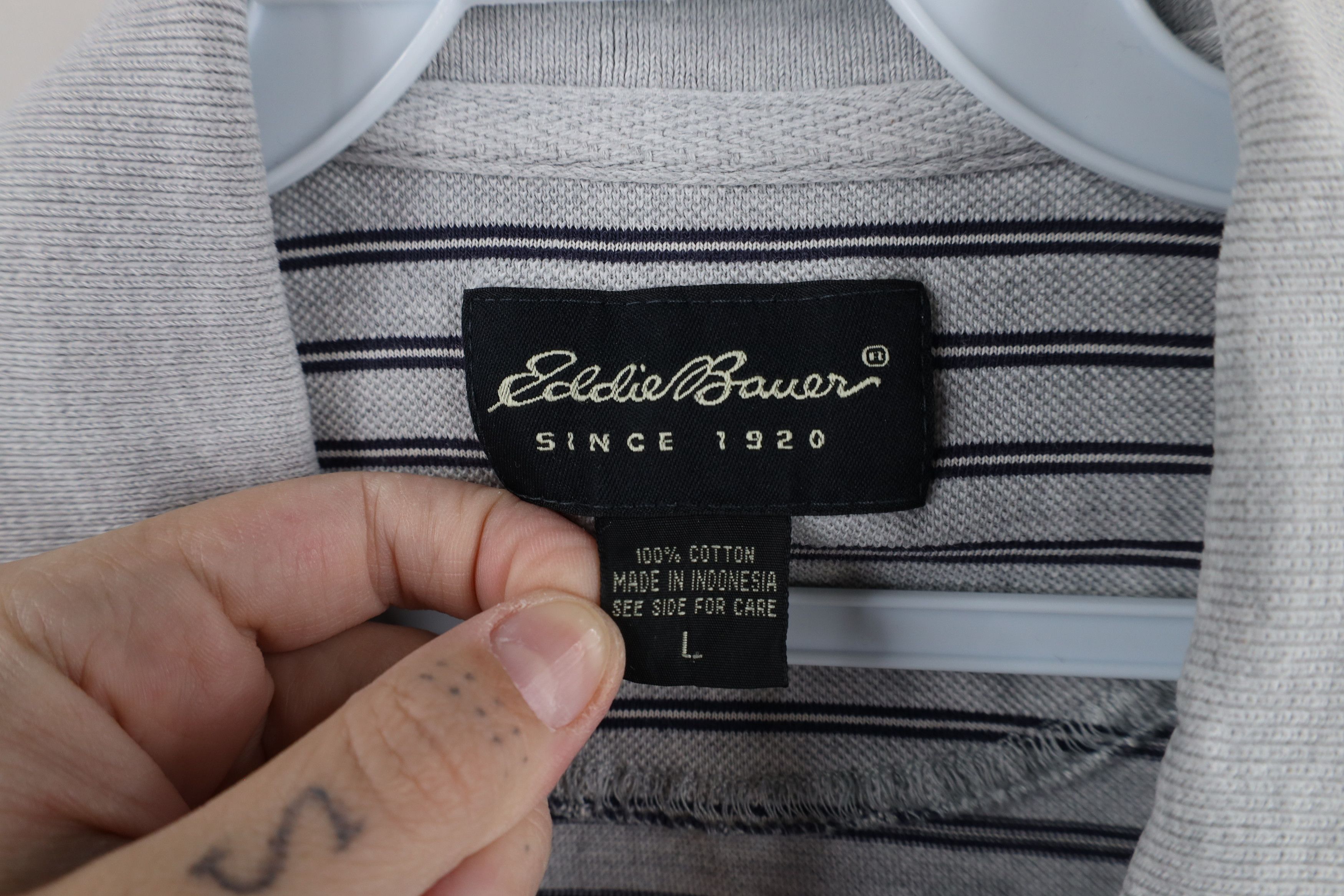 Eddie Bauer × Vintage Vintage 90s Eddie Bauer Knit Collared Golf Polo Shirt Gray Size US L / EU 52-54 / 3 - 9 Thumbnail