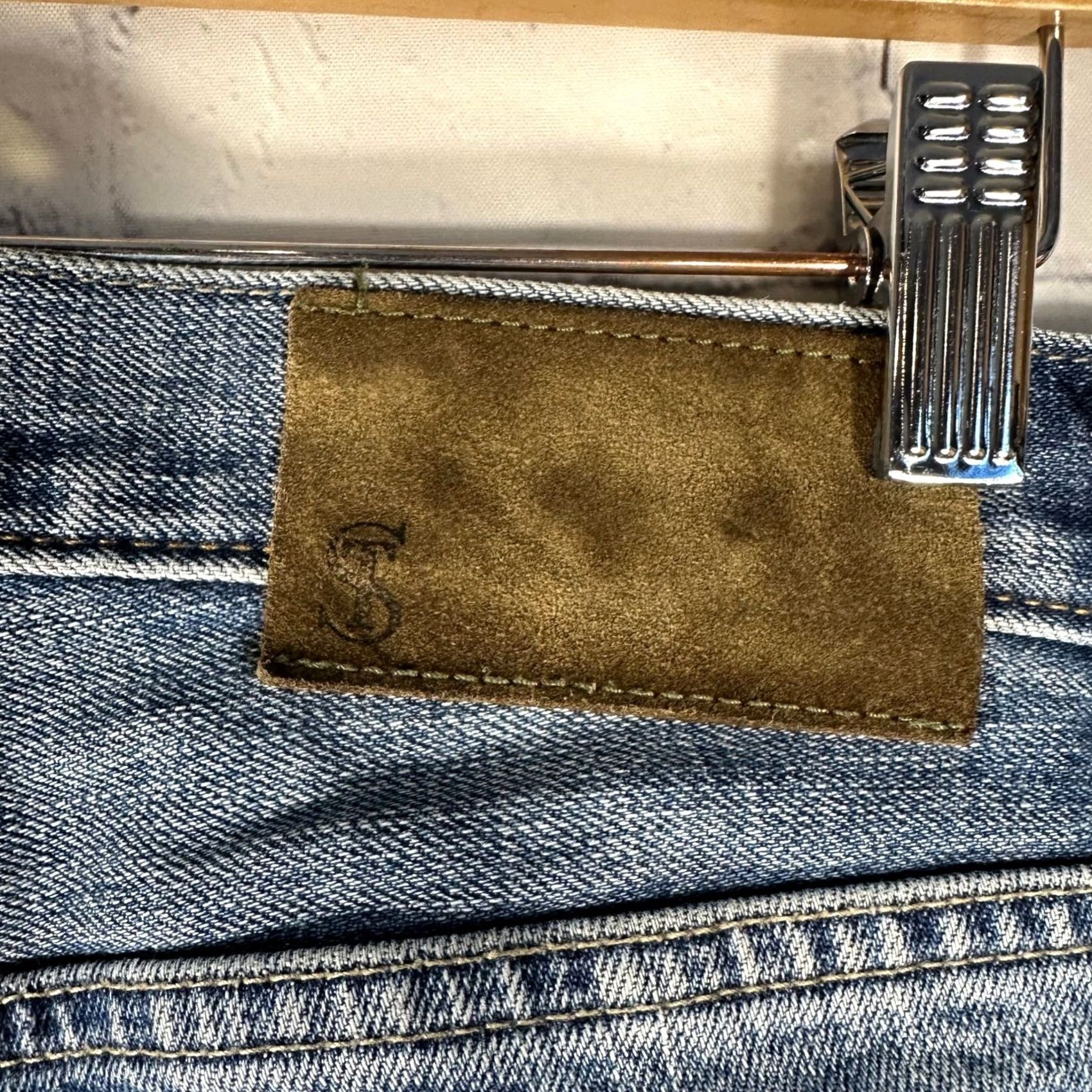 Todd Snyder Todd Snyder Jeans Slim Straight Denim 33x32 Button Fly Mens Blue Distressed 5-Pocket Logo Embroidered Footprint Size US 33 - 7 Thumbnail