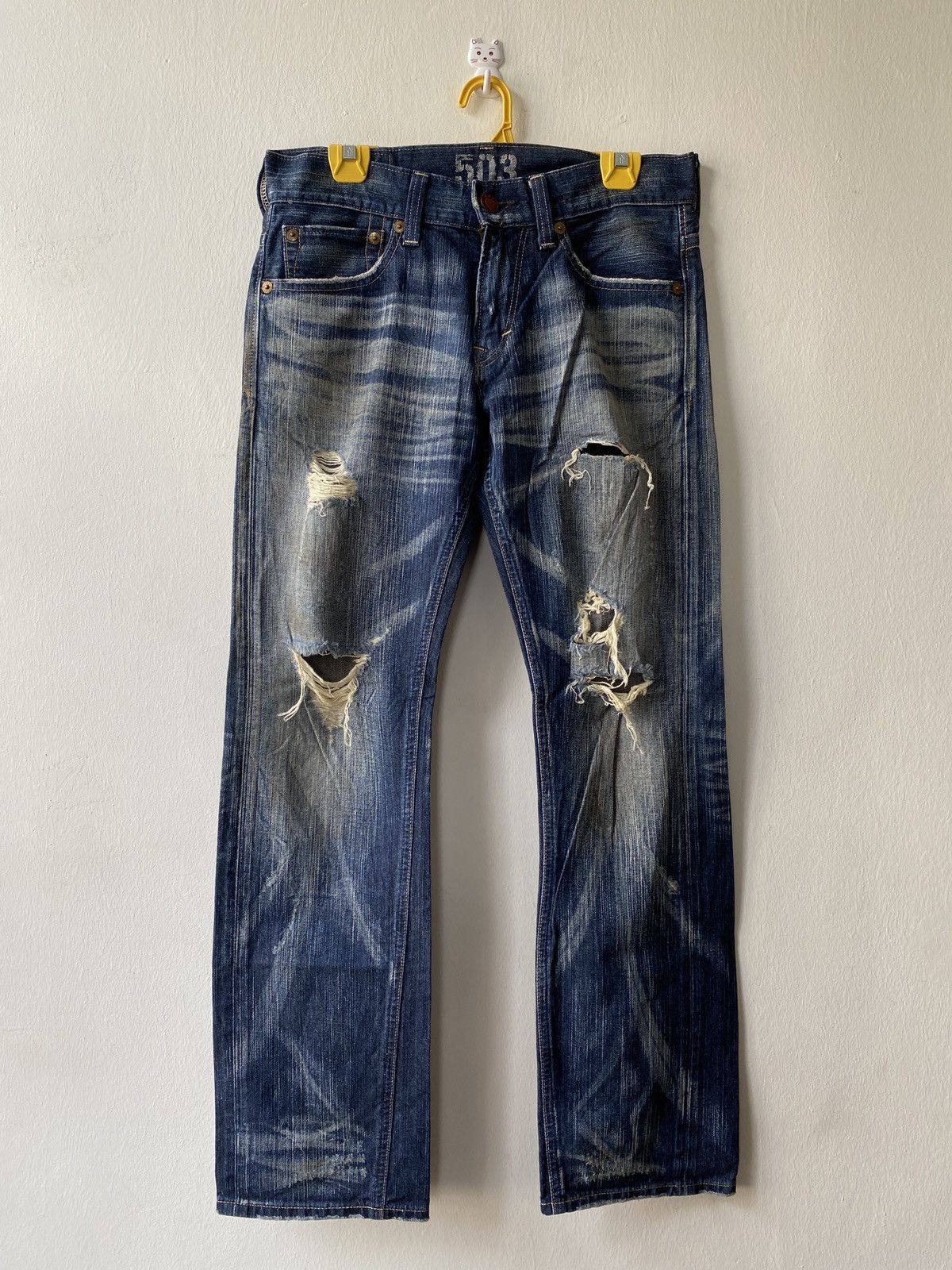 Edwin Japanese Brand Edwin 503 Blue Trip Distressed Denim Size US 31 - 2 Thumbnail