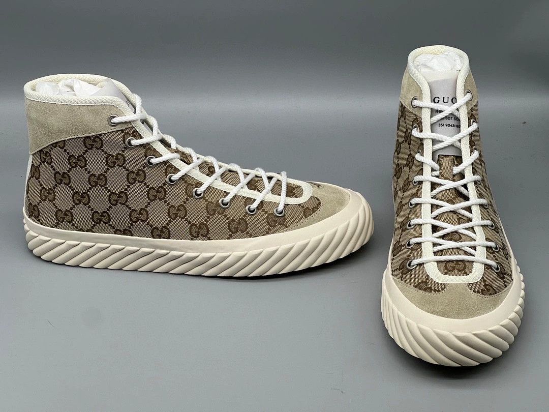 Gucci gucci beige high-top canvas leather sneakers Size US 6.5 / EU 39-40 - 2 Thumbnail