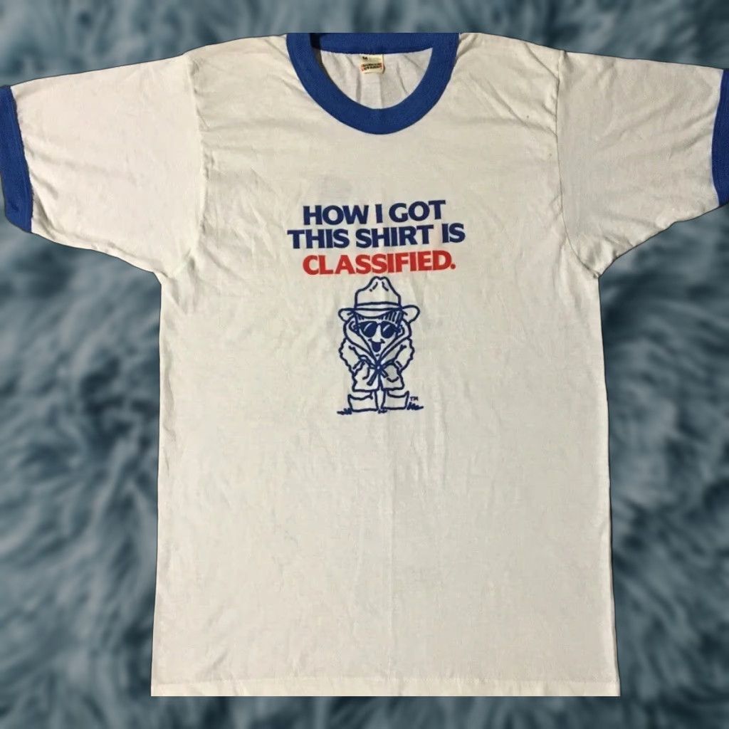 Vintage VINTAGE How I Got This Shirt Is Classified Faded Shirt M Funny Saying Grunge 80s 90s T-Shirt White Mens Short Sleeve Single Stitch USA Graphic Tee Size US M / EU 48-50 / 2 - 1 Thumbnail