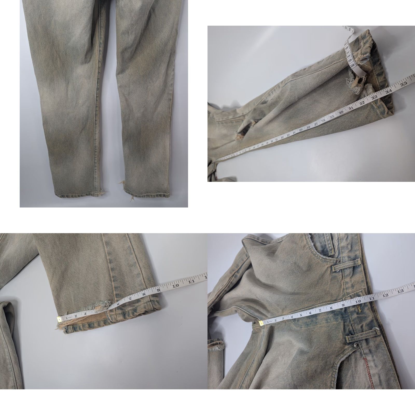 Denime Moojimooji Jeans Mens Aged Sand Distressed Denim Frayed Hem Made USA Streetwear Size US 31 - 8 Thumbnail