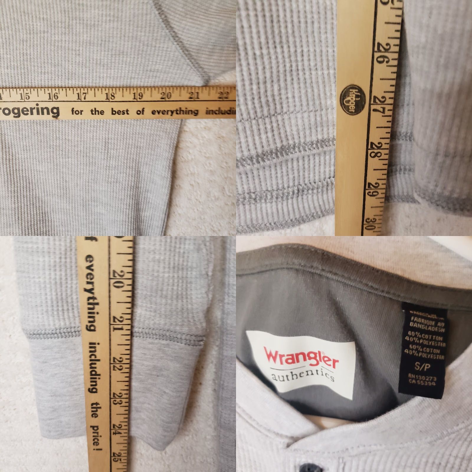 Wrangler VINTAGE Wrangler Shirt Mens S Gray Henley Thermal Waffle Knit Long Sleeve Outdoor Size US S / EU 44-46 / 1 - 9 Thumbnail