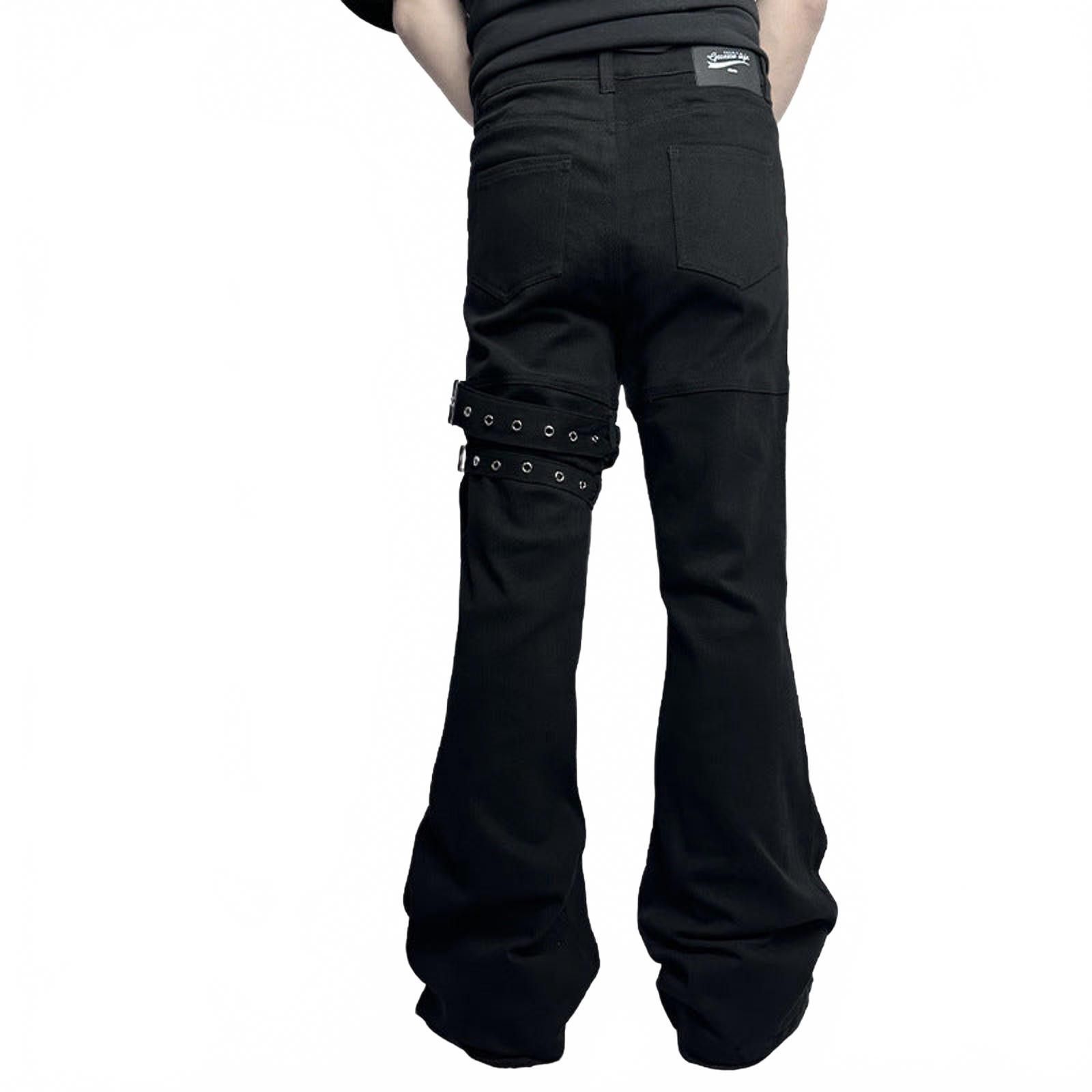 Japanese Brand Black Flared Cargo Pants with Zipper and Strap Details Size US 32 / EU 48 - 3 Thumbnail