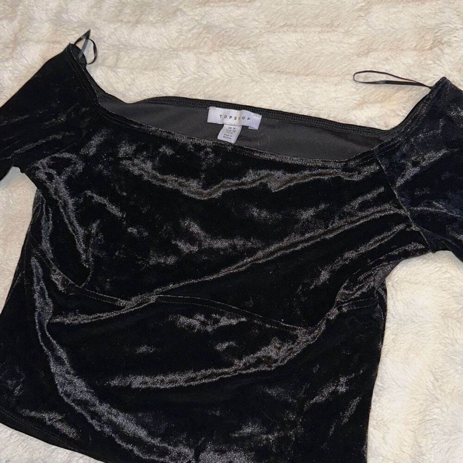 Topshop Topshop Black Velvet Off-Shoulder Long Sleeve Top | Sz 6 Size M / US 6-8 / IT 42-44 - 4 Thumbnail
