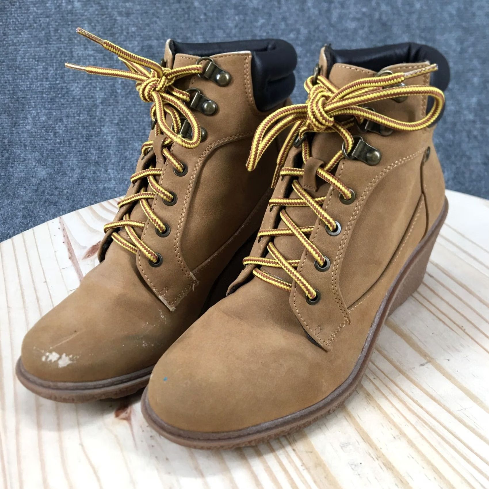 Vintage Unionbay Hiking Boots Womens 9 M Rapsody Brown Faux Leather Wedge Lace Up Size US 9 / IT 39 - 3 Thumbnail