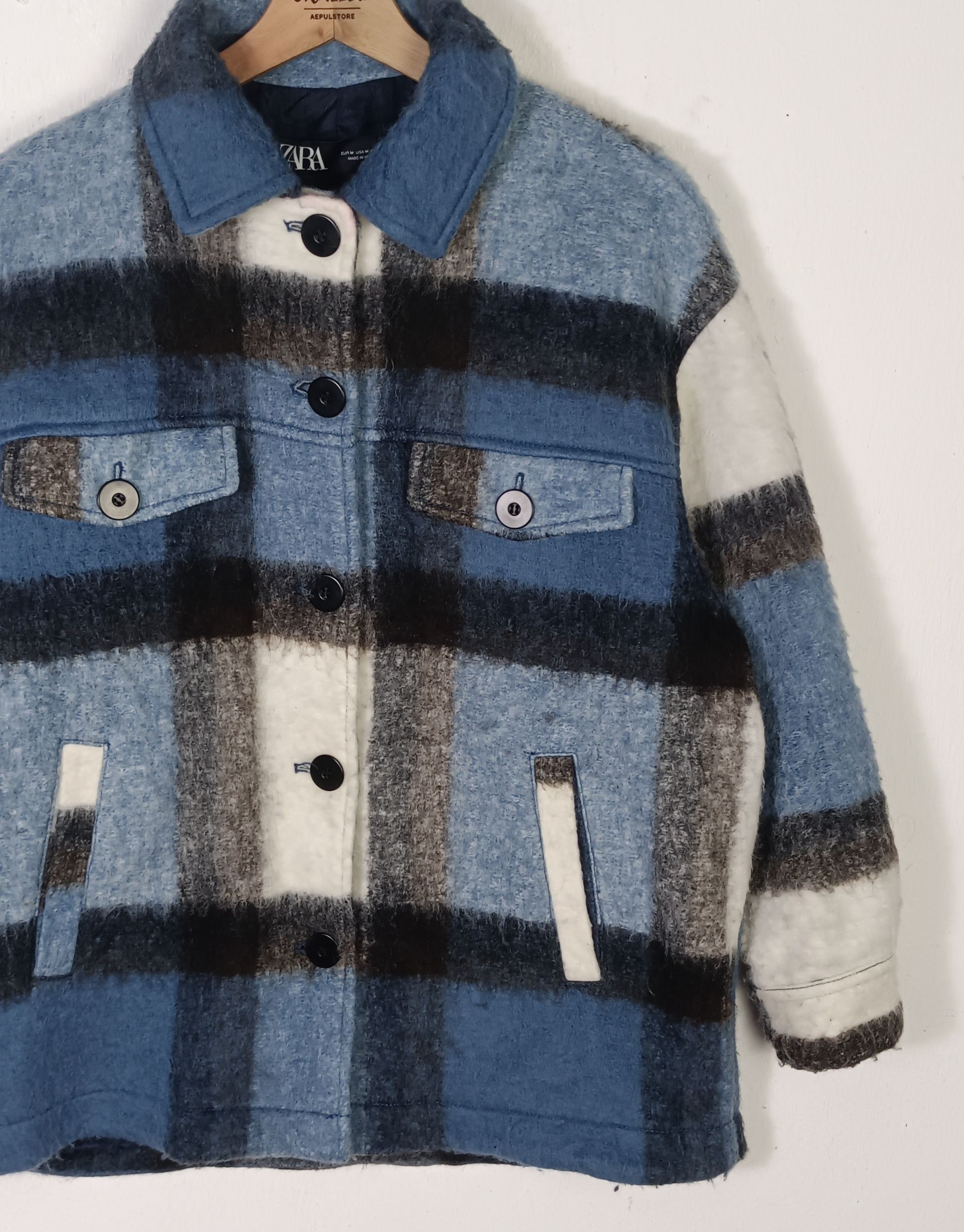 Zara Zara Blue Fleece Overshirt Jacket Italian Fabric Size L / US 10 / IT 46 - 6 Thumbnail