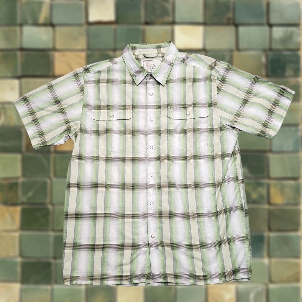 Prana prAna Shirt Men L Green Plaid Pearl Snap Short Sleeve Western Outdoor Cowboy Shirt Size US L / EU 52-54 / 3 - 1 Thumbnail