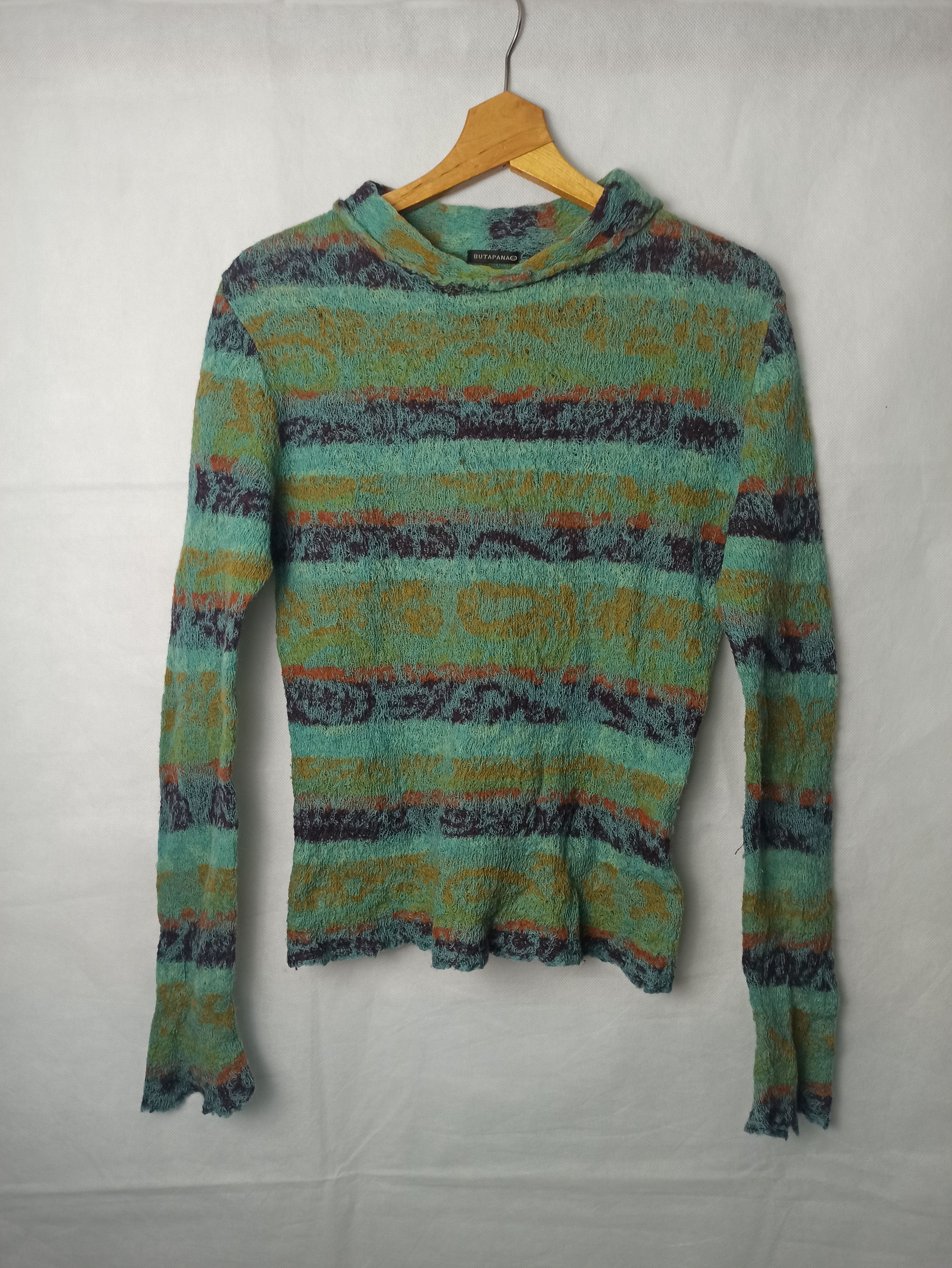 image of Butapana Japanese Designer Knit Wool Sweater in Green, Men's (Size Medium)
