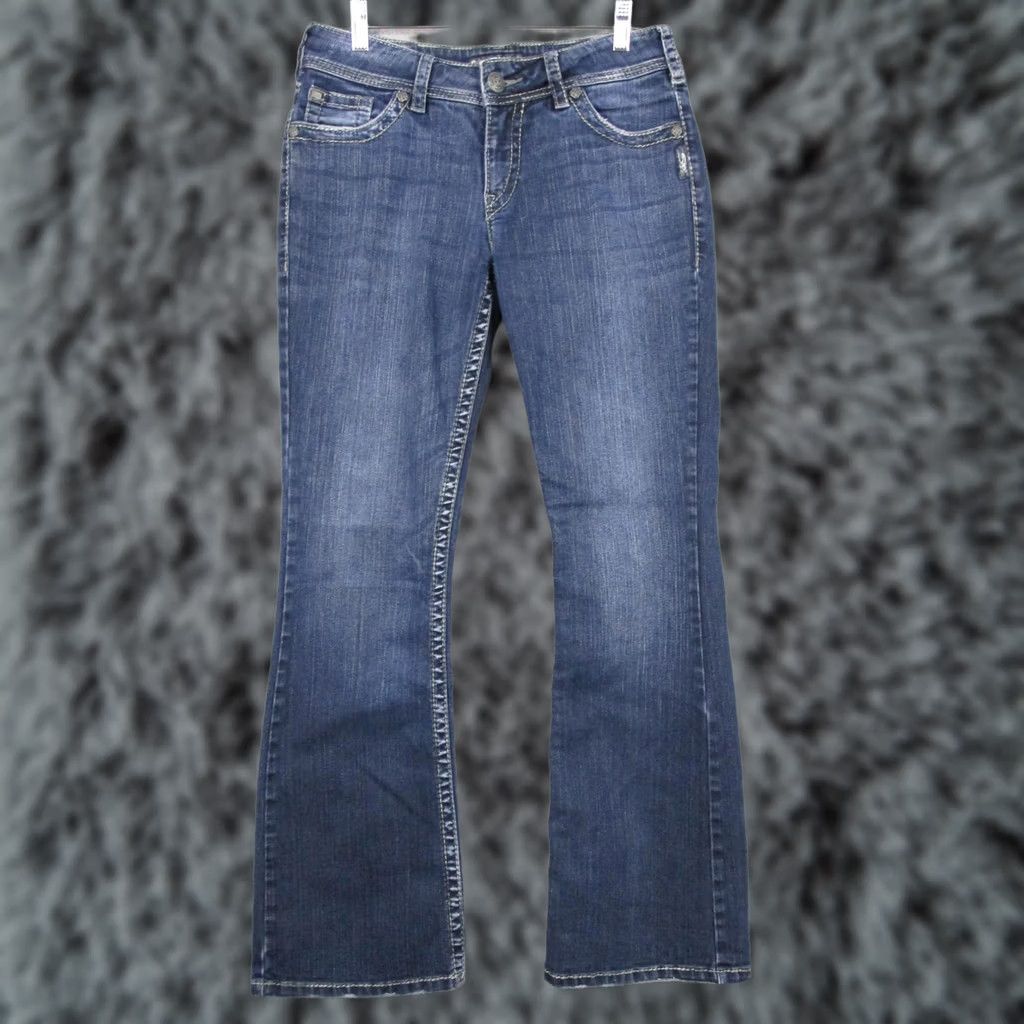 Silver Jeans Co. Silver Jeans Co Suki Surplus Womens Jeans W30 L32 Blue Mid Rise Bootcut Shoes/Denim 5-Pocket Embroidered Distressed Vintage No N/A Size 30" / US 8 / IT 44 - 1 Thumbnail
