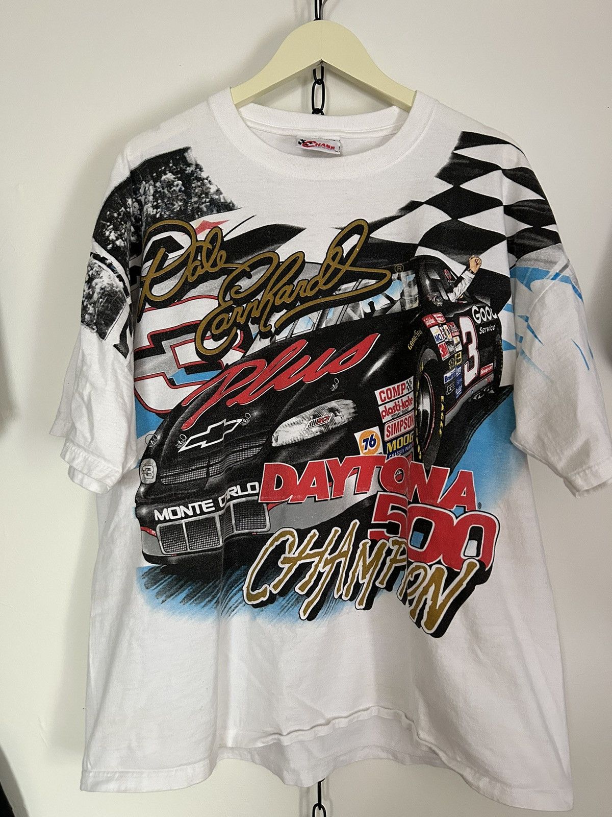 image of Chase Authentics x Nascar 1998 Dale Earnhardt Daytona 500 Champion Aop T Shirt in White (Size XL)