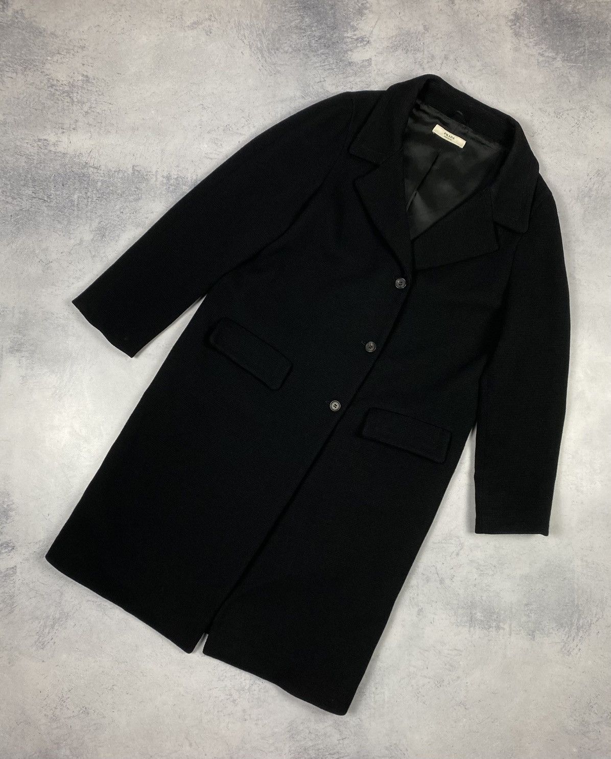 Prada Prada Button Front Collared Long Black Wool Coat Womens Size M / US 6-8 / IT 42-44 - 2 Thumbnail