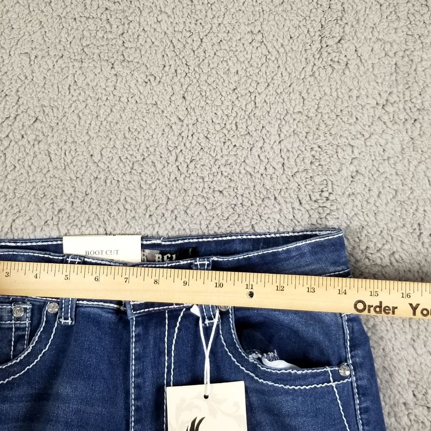 Denime R3bel Jeans Bootcut Denim Distressed 27x30 NWT Women Adults 9/27 Blue Embl Ellished Stones Size US 27 - 6 Thumbnail