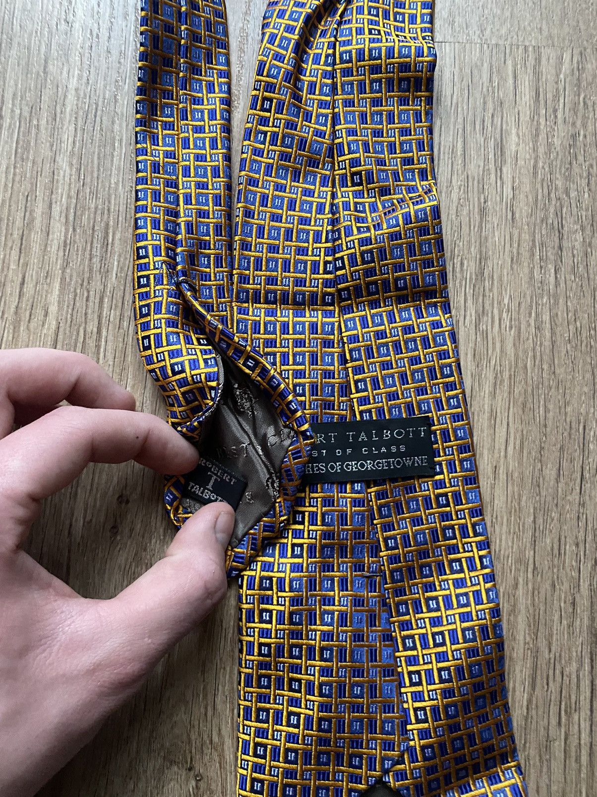 Robert Talbott Robert Talbott Geometric Blue Yellow USA Tie Size ONE SIZE - 6 Thumbnail
