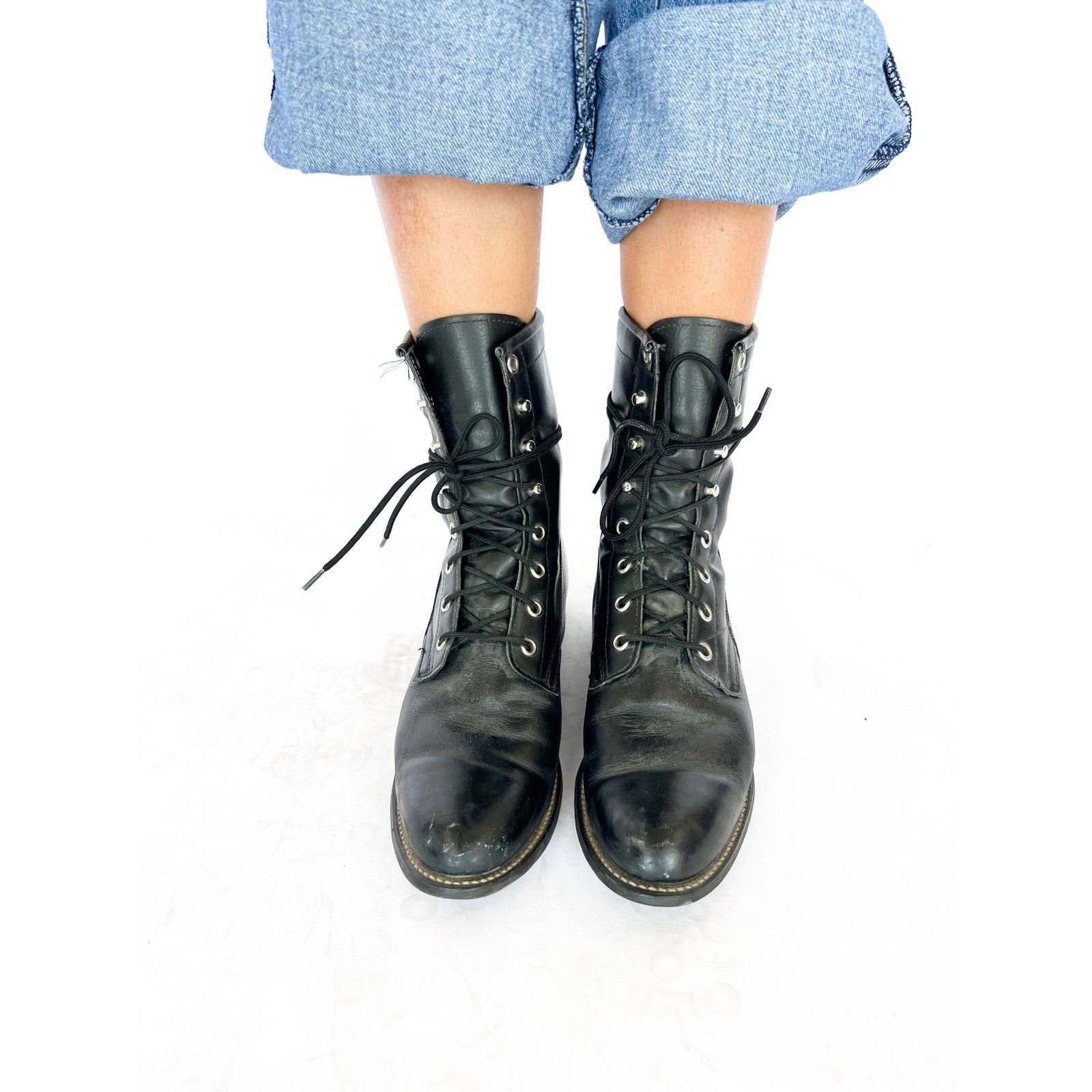 Durango VTG Blk Leather Lace-Up Boots | Grunge Punk Western W Sz7 Size US 7 / IT 37 - 2 Thumbnail