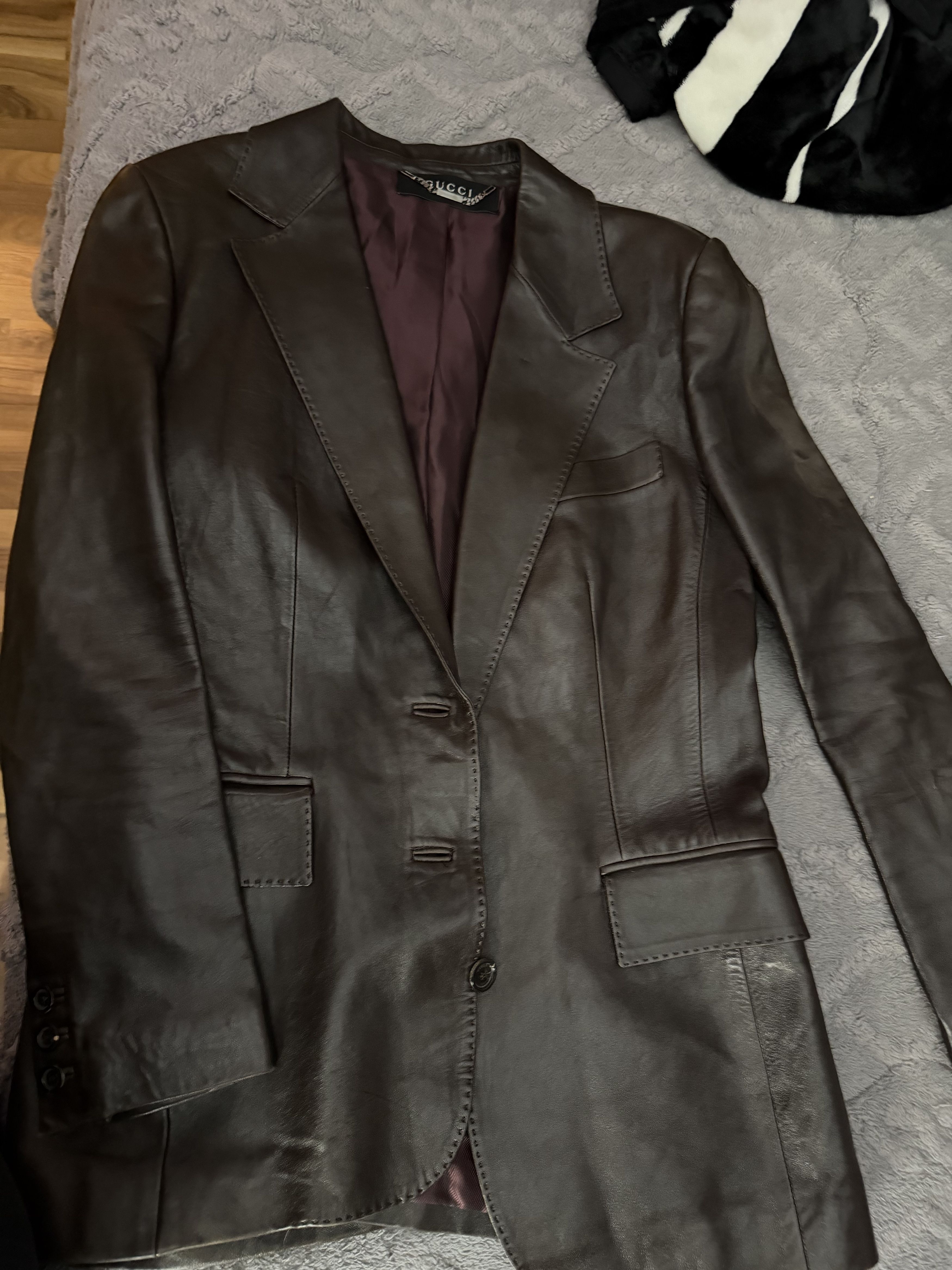 Gucci gucci brown leather blazer - made in italy - size 44 Size M / US 6-8 / IT 42-44 - 1 Thumbnail