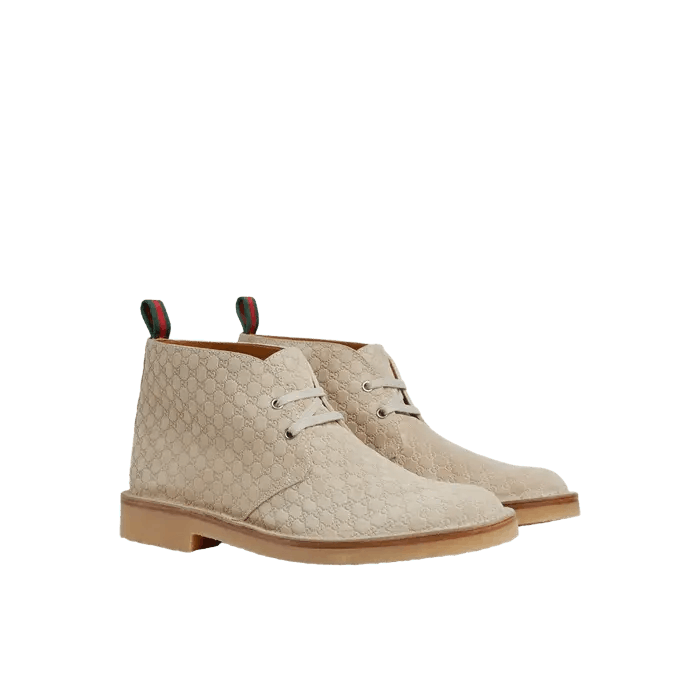 Gucci oc11z526 Men's Ankle Boots With Web in Beige Size US 7 / EU 40 - 2 Thumbnail
