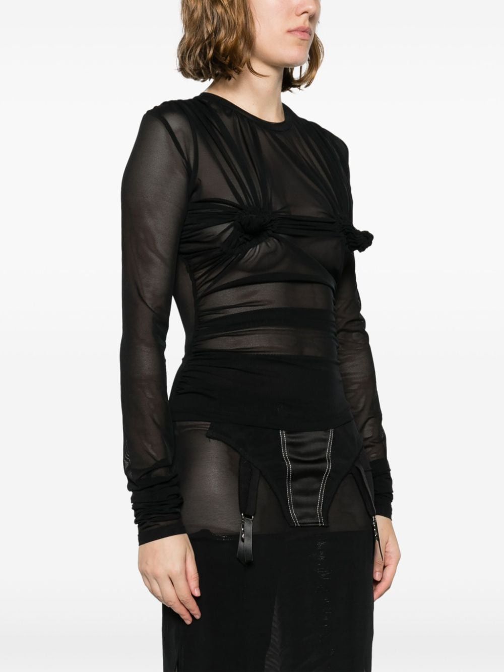 Vaquera Vaquera Ruched Nipples Mesh Top In Black Size XS / US 0-2 / IT 36-38 - 2 Thumbnail
