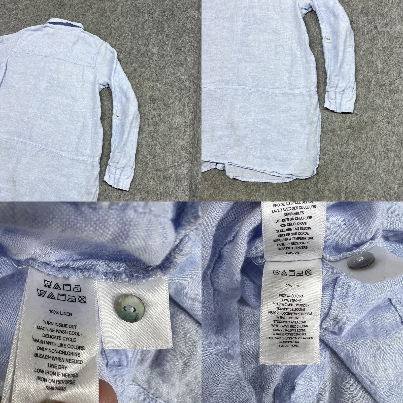 Vintage Tahari Womens L Blue Linen Button Front Tunic Shirt Roll Tab Sleeve Size L / US 10 / IT 46 - 10 Thumbnail