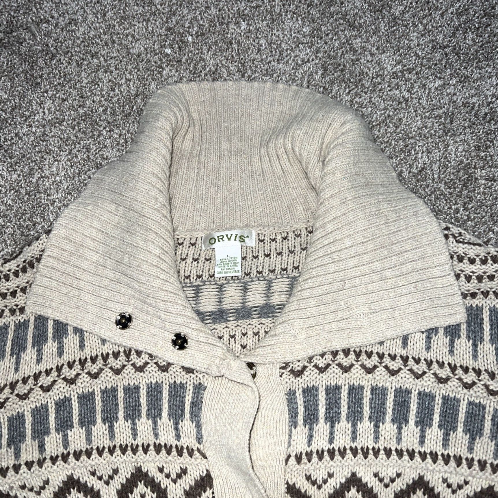 Orvis ORVIS Geometric Cardigan Sweater Beige Womens Size L Size L / US 10 / IT 46 - 2 Thumbnail