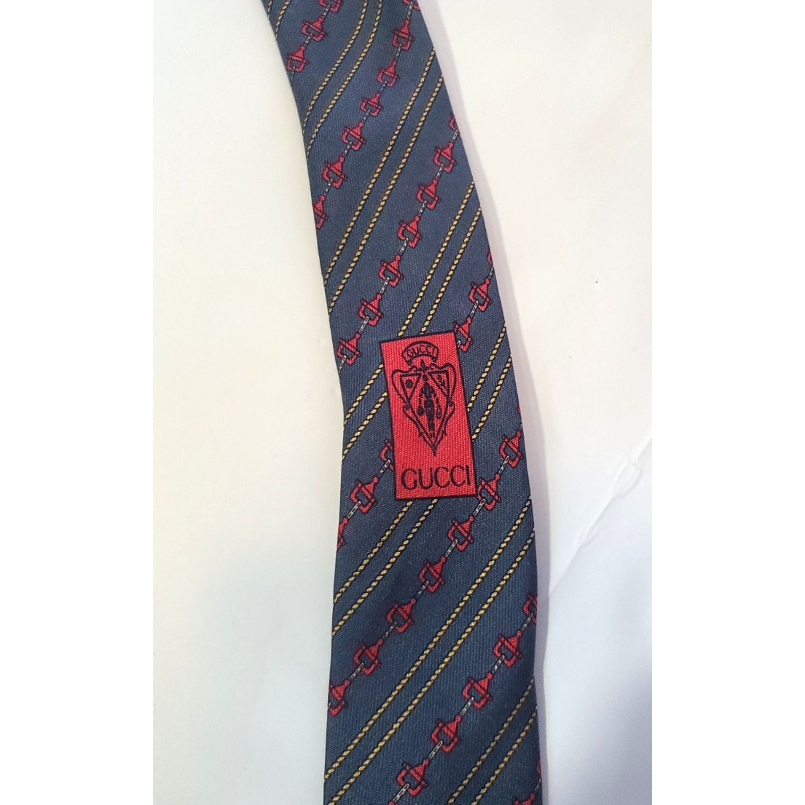 Gucci Vintage Gucci Mens Blue Chain Logo 100% Silk Mens Tie Size ONE SIZE - 7 Thumbnail