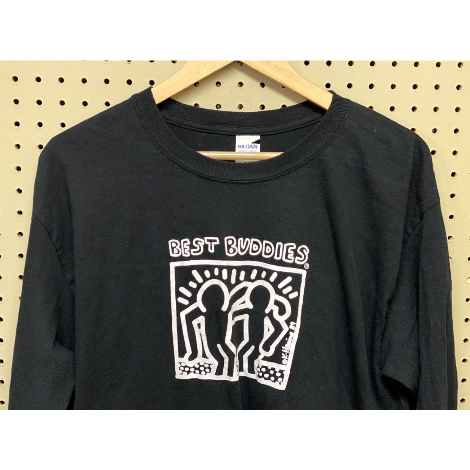 Gildan Keith Haring Best Buddies Art T-Shirt Long Sleeve Black Cotton L Mens Crew Neck Shirt Size US L / EU 52-54 / 3 - 3 Thumbnail
