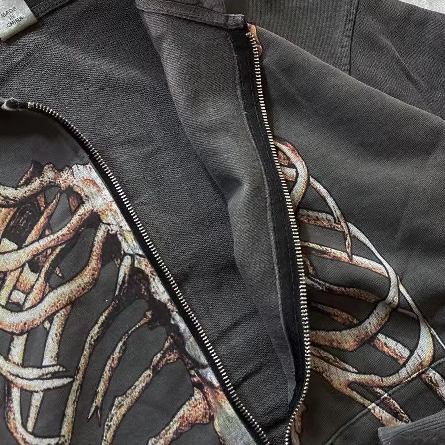 Japanese Brand Mibuki x Kawa Punk Zip Up Hoodie Gothic Style Skeleton Size US XXL / EU 58 / 5 - 5 Thumbnail