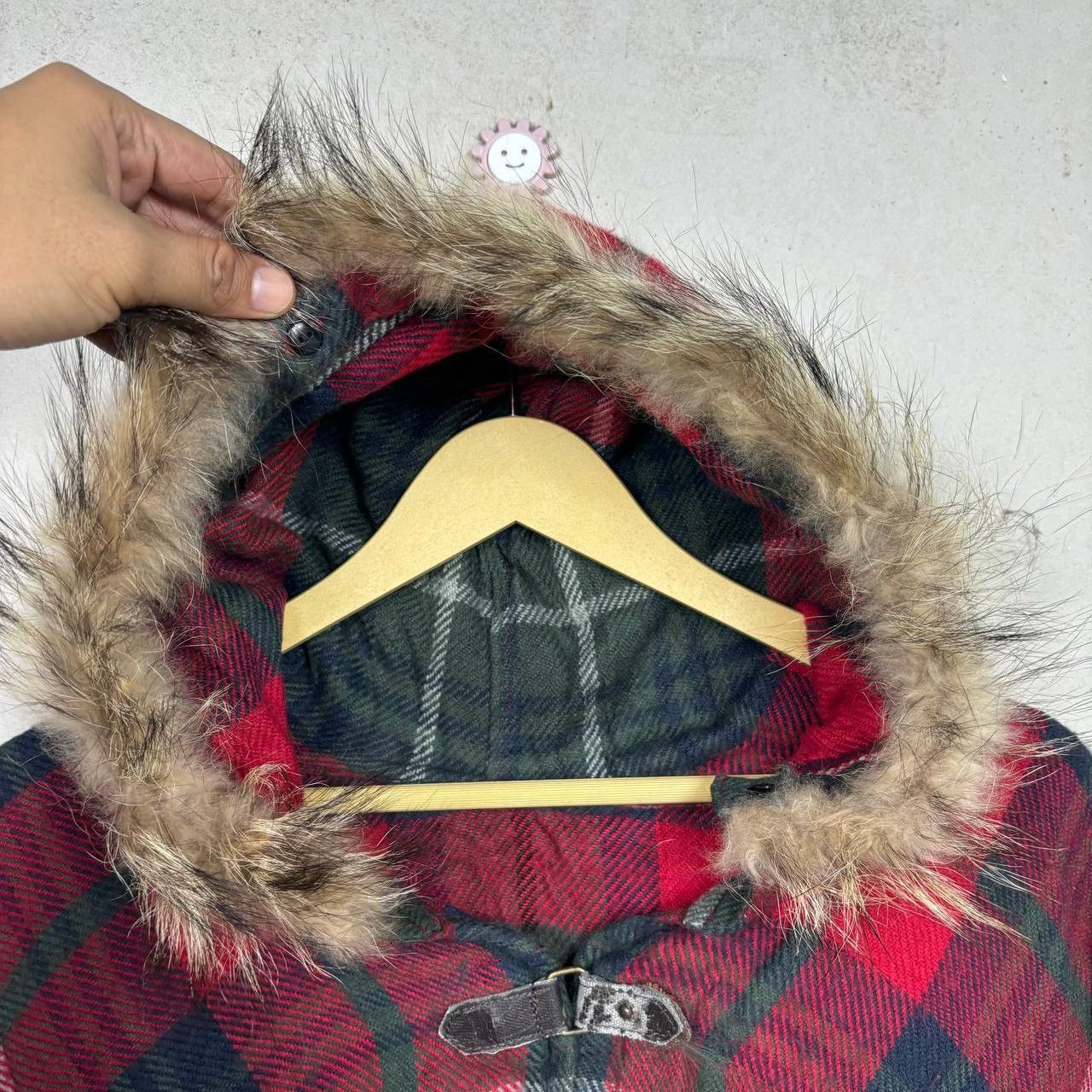 Cloak VTG Japanese Plaid Hooded Poncho Fur Trim Toggle Cape M Size US M / EU 48-50 / 2 - 6 Thumbnail