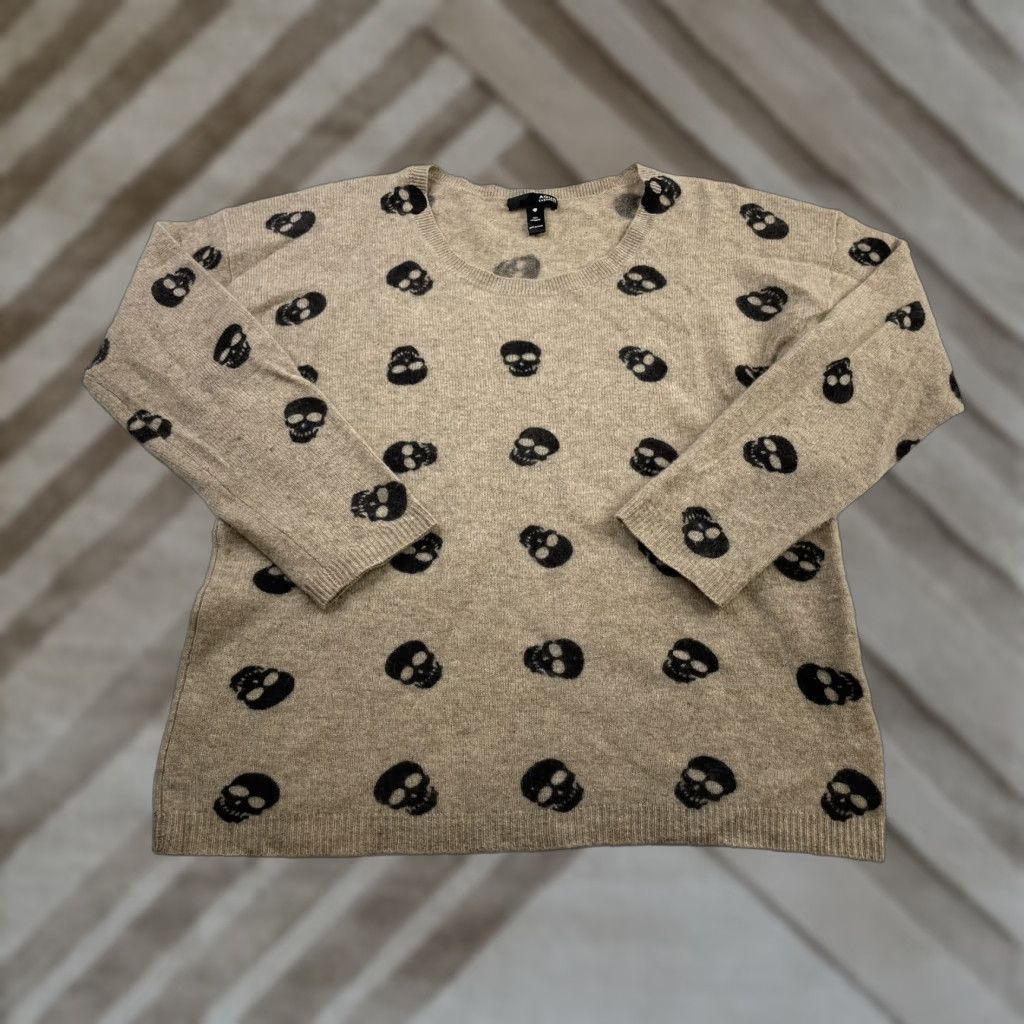 AQUA AQUA Women's XS Cashmere Sweater Jumper Skull Allover Print Beige Pullover Size XS / US 0-2 / IT 36-38 - 1 Thumbnail