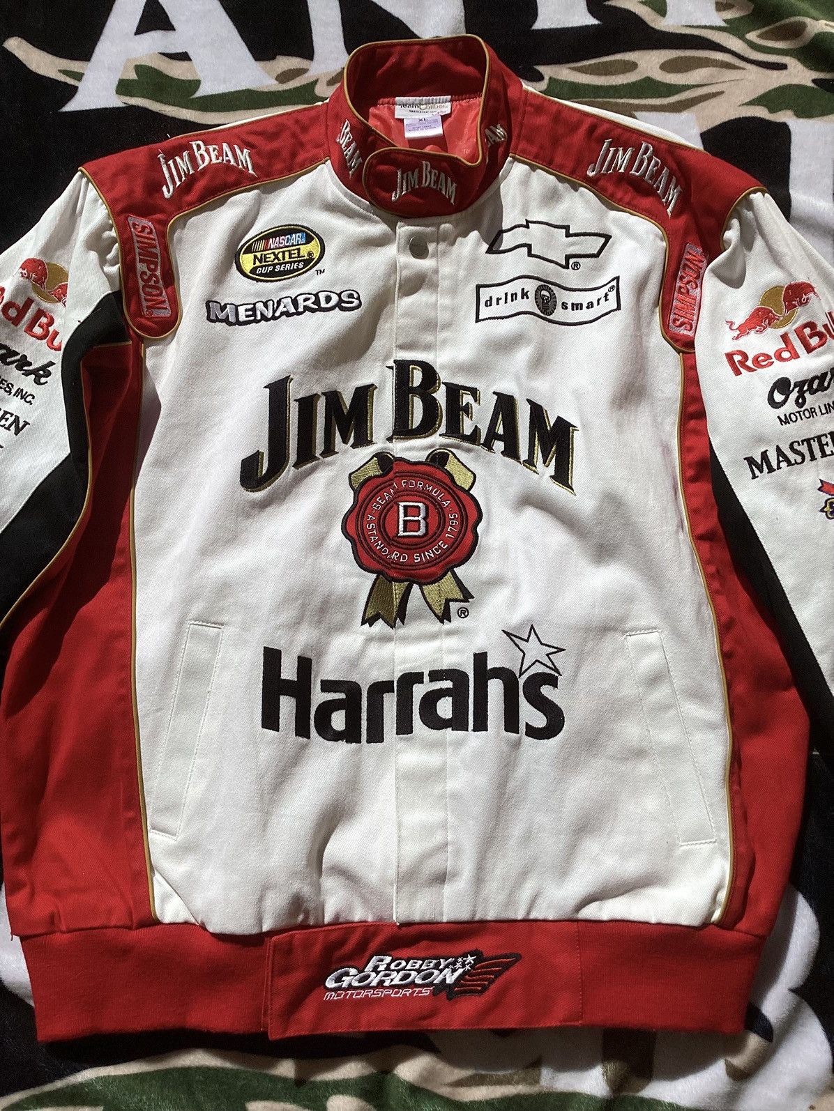 NASCAR Vtg Robby Gordon jim beam whiskey Redbull Harrahs jacket Size US XL / EU 56 / 4 - 2 Thumbnail