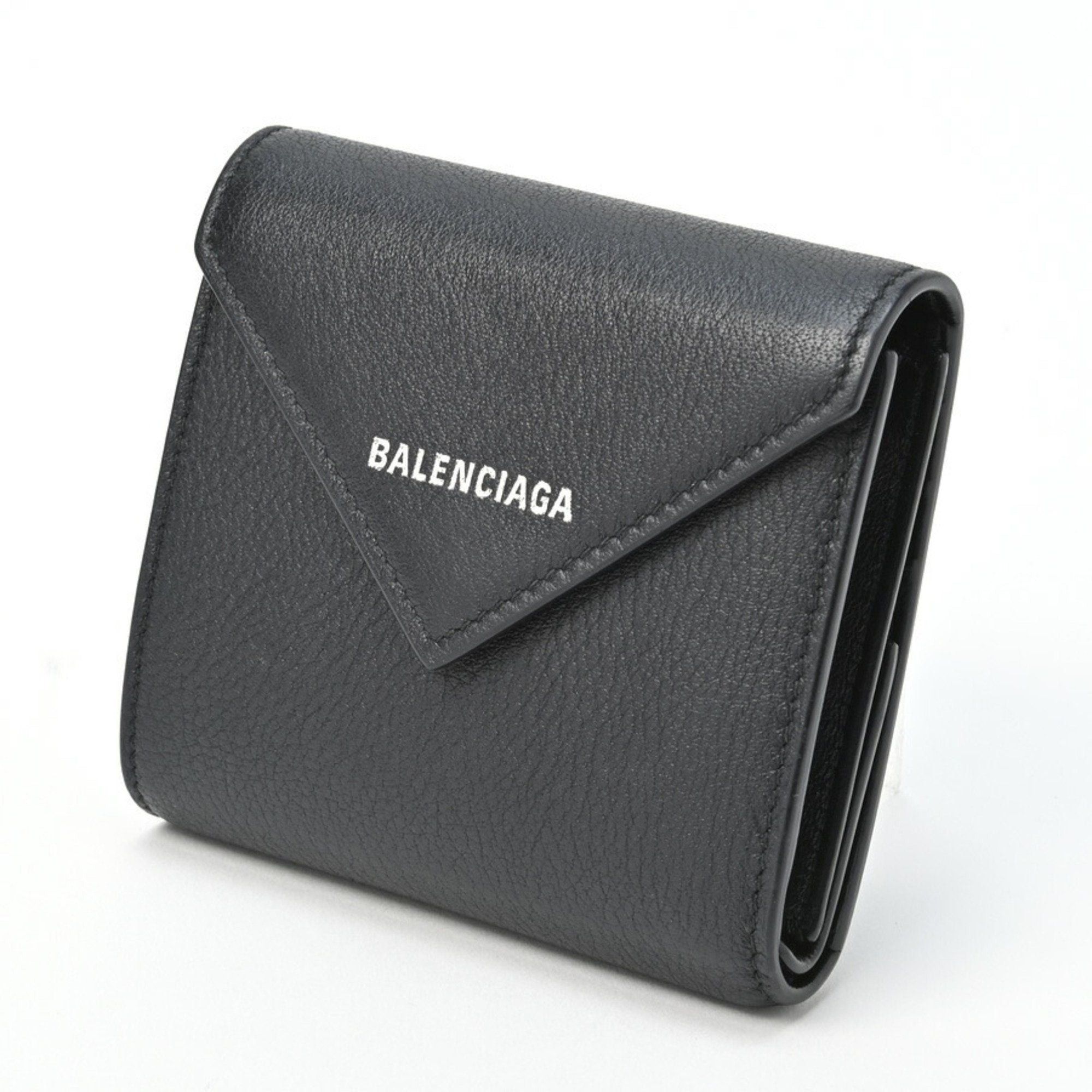 image of Balenciaga Paper Flap Coin & Card Holder Trifold Wallet 637450 in Black, Women's