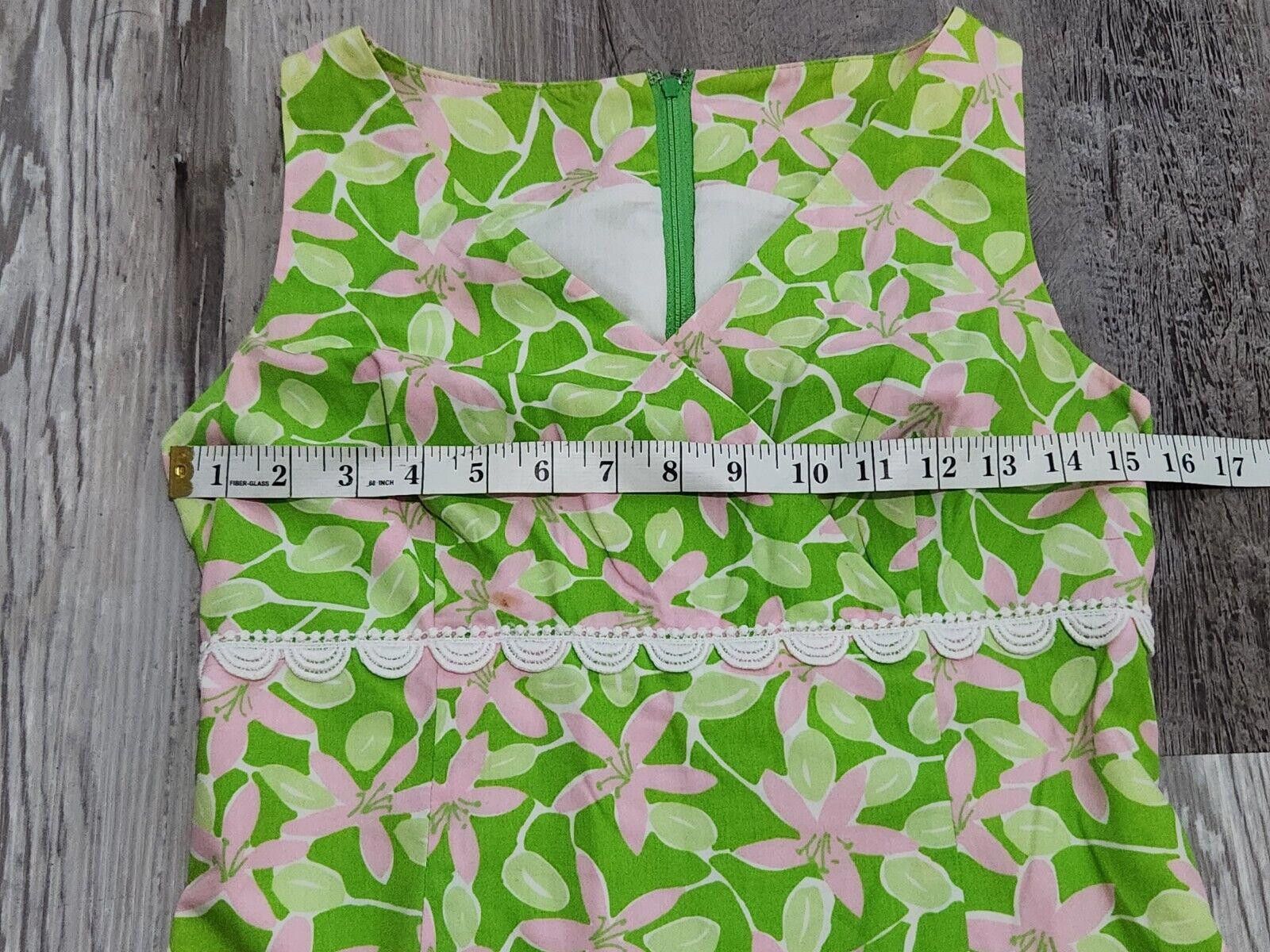 Designer Vintage Lily Pulitzer Dress Size 0 / 2 Green Pink Floral V Size XS / US 0-2 / IT 36-38 - 3 Thumbnail
