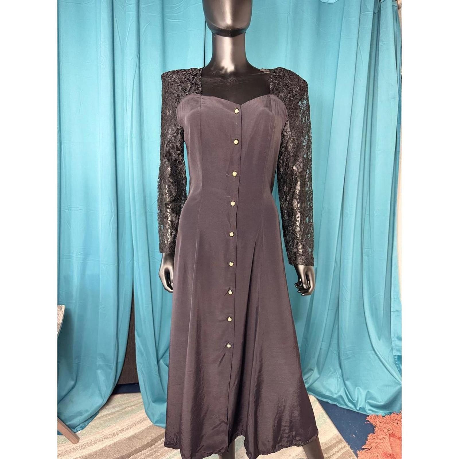 Other Vintage Jody California Black Lace Sleeve Maxi Dress 13 Size XL / US 12-14 / IT 48-50 - 1 Thumbnail