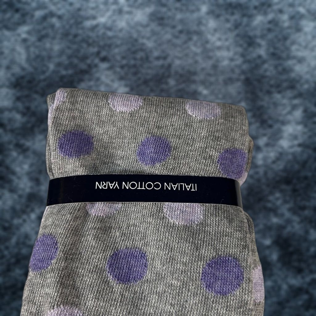 Cremieux VINTAGE Cremieux Italian Cotton Yarn Dress Socks Polka Dot Gray Purple Size 6-12.5 Mens Socks Size ONE SIZE - 1 Thumbnail