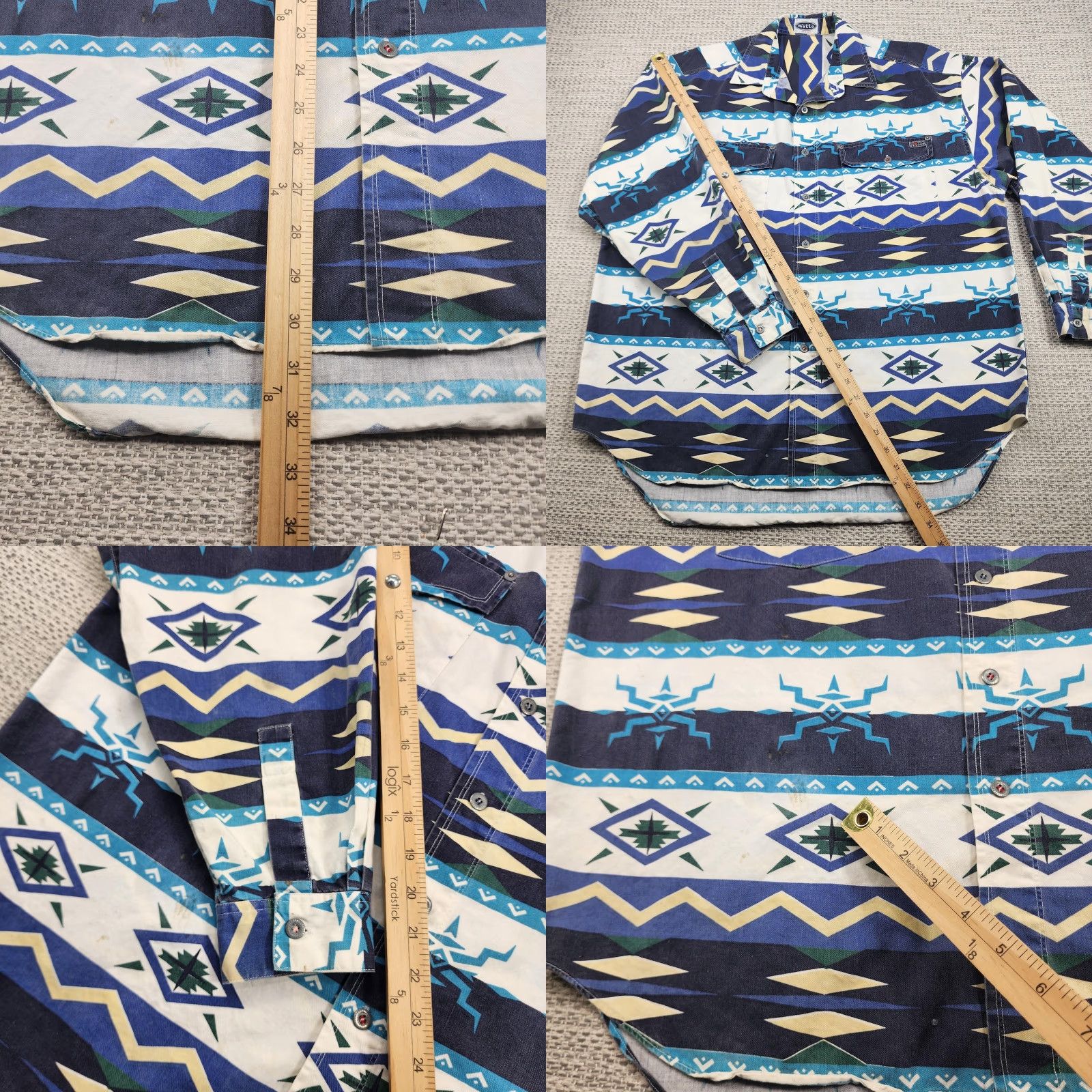 Vintage Motto Reddot Shirt Mens Large Blue Aztec Southwestern Button Up Western Shirt Size US XL / EU 56 / 4 - 9 Thumbnail